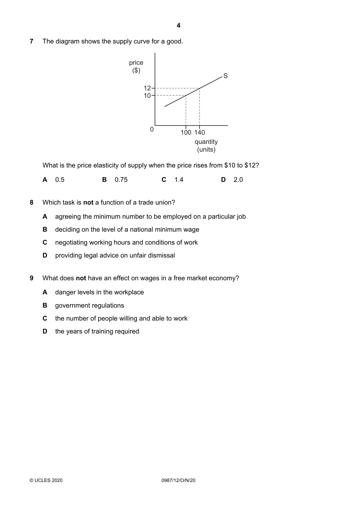 Cambridge IGCSE Economics (9-1) 0987 2020 Oct/Nov Paper 1 · Variant 2 question paper, page 4 of 12