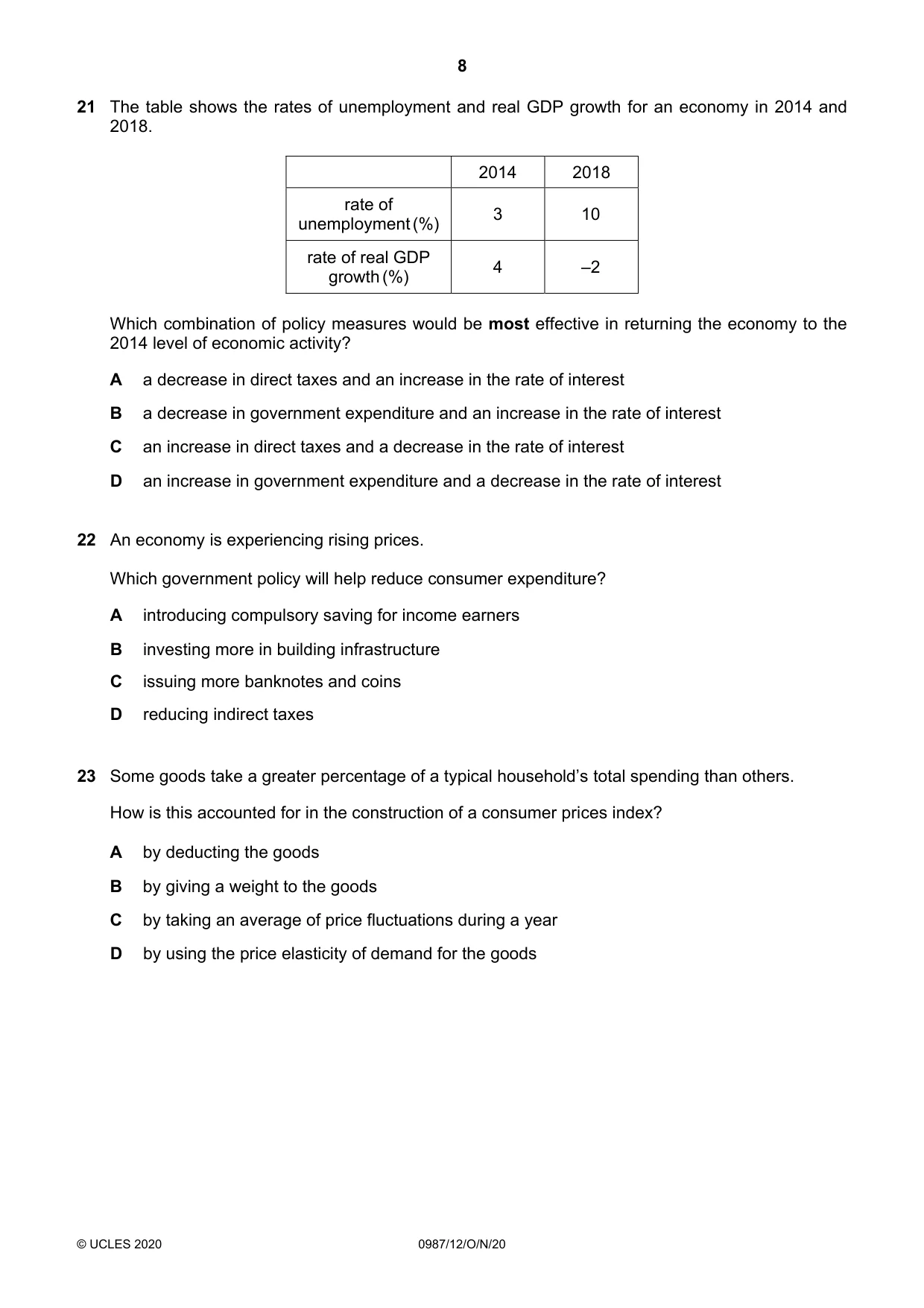 Cambridge IGCSE Economics (9-1) 0987 2020 Oct/Nov Paper 1 · Variant 2 question paper, page 8 of 12