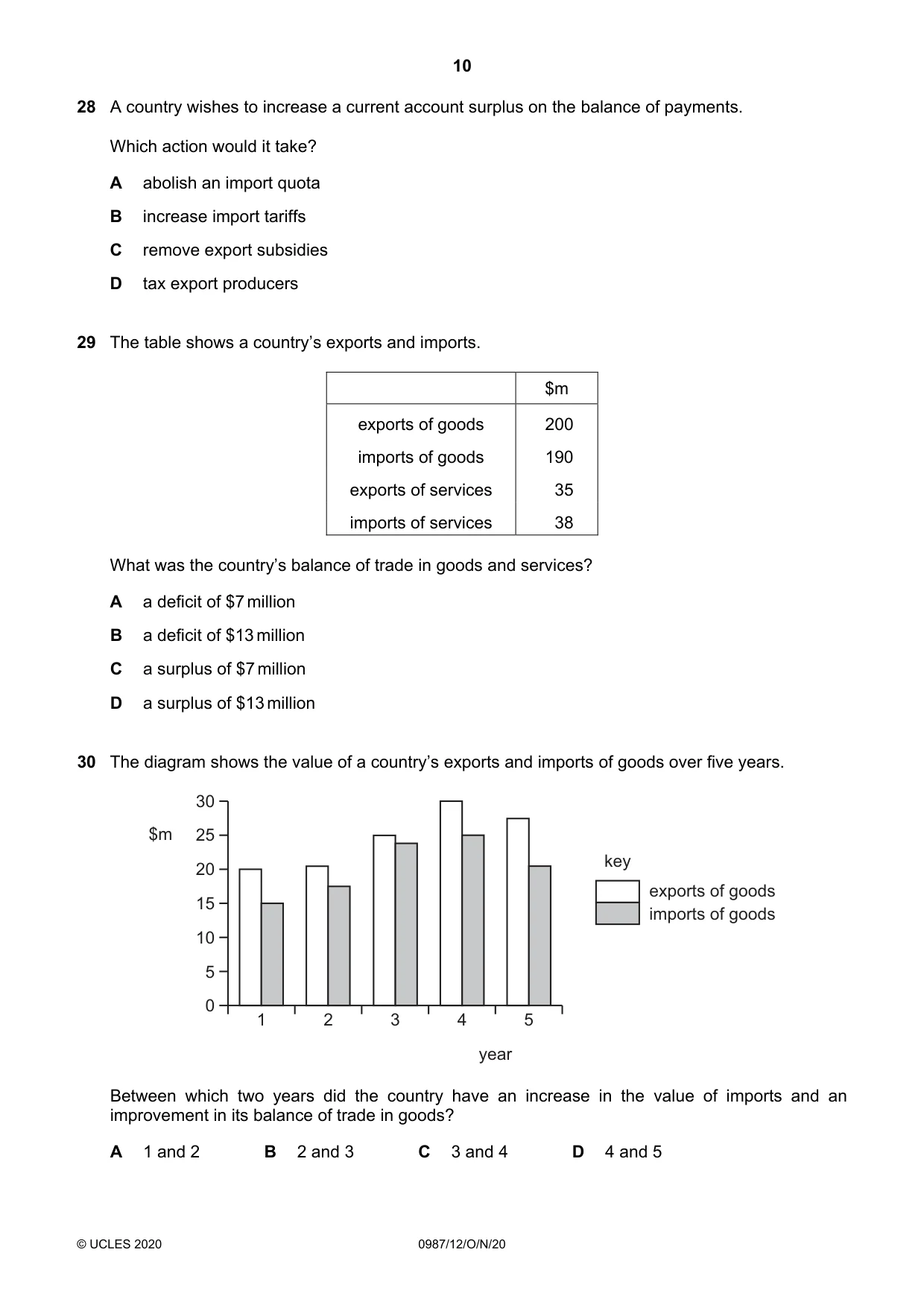 Cambridge IGCSE Economics (9-1) 0987 2020 Oct/Nov Paper 1 · Variant 2 question paper, page 10 of 12