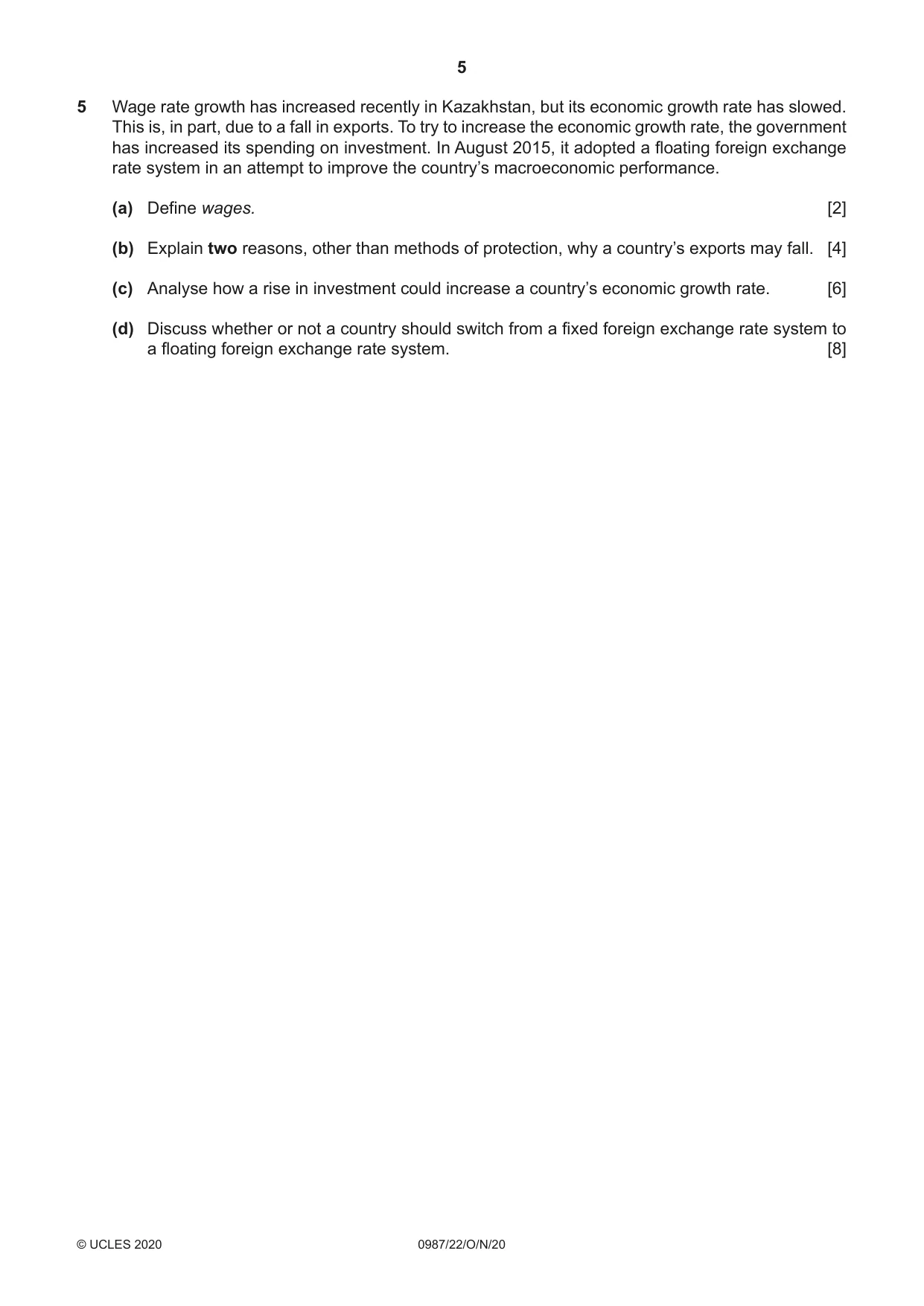 Cambridge IGCSE Economics (9-1) 0987 2020 Oct/Nov Paper 2 · Variant 2 question paper, page 5 of 8