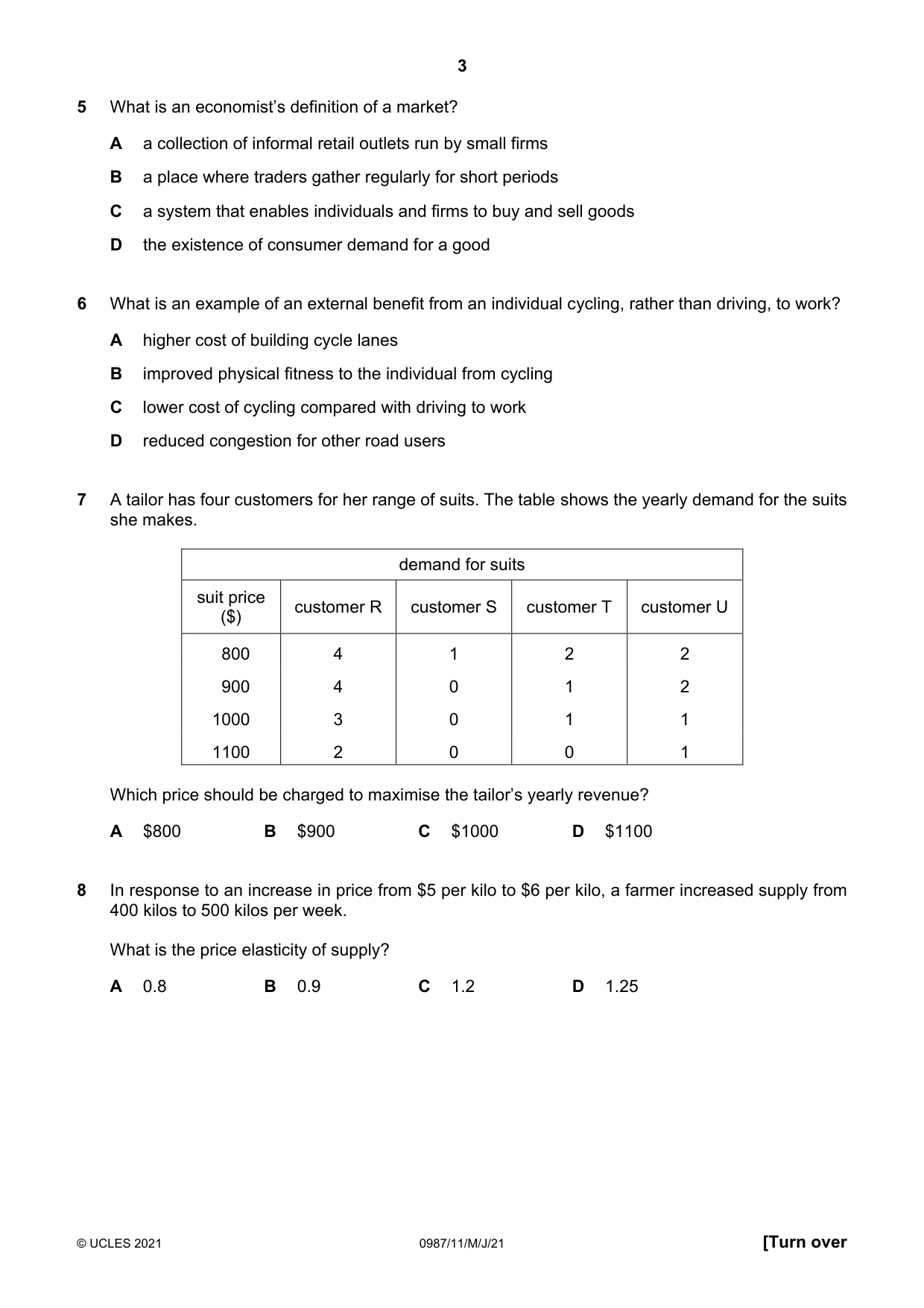 Cambridge IGCSE Economics (9-1) 0987 2021 May/June Paper 1 · Variant 1 question paper, page 3 of 12
