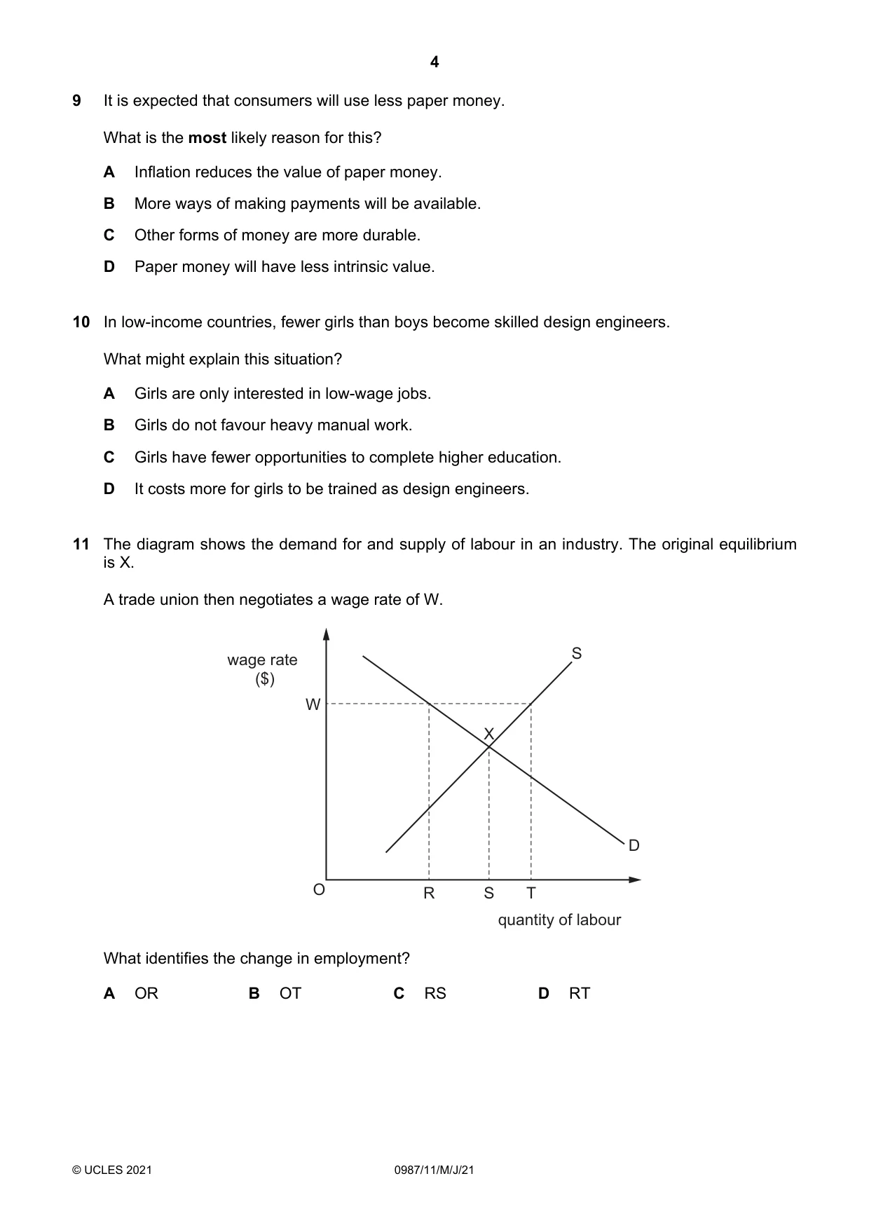 Cambridge IGCSE Economics (9-1) 0987 2021 May/June Paper 1 · Variant 1 question paper, page 4 of 12