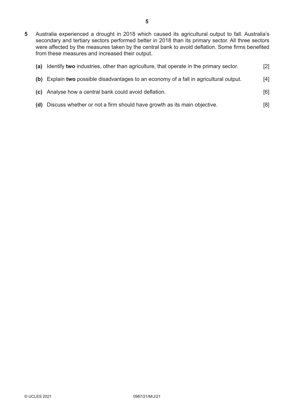 Cambridge IGCSE Economics (9-1) 0987 2021 May/June Paper 2 · Variant 1 question paper, page 5 of 8