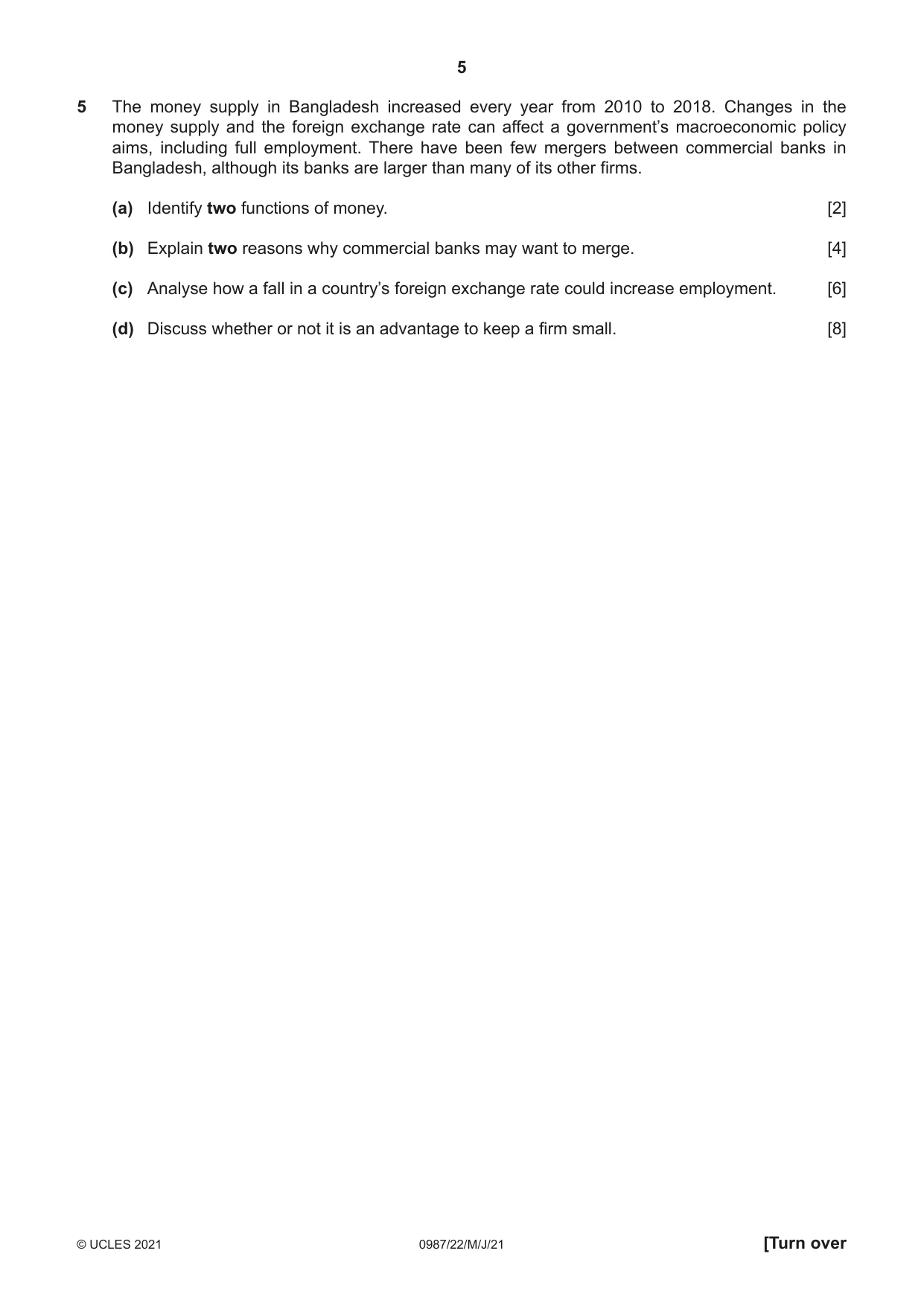 Cambridge IGCSE Economics (9-1) 0987 2021 May/June Paper 2 · Variant 2 question paper, page 5 of 8