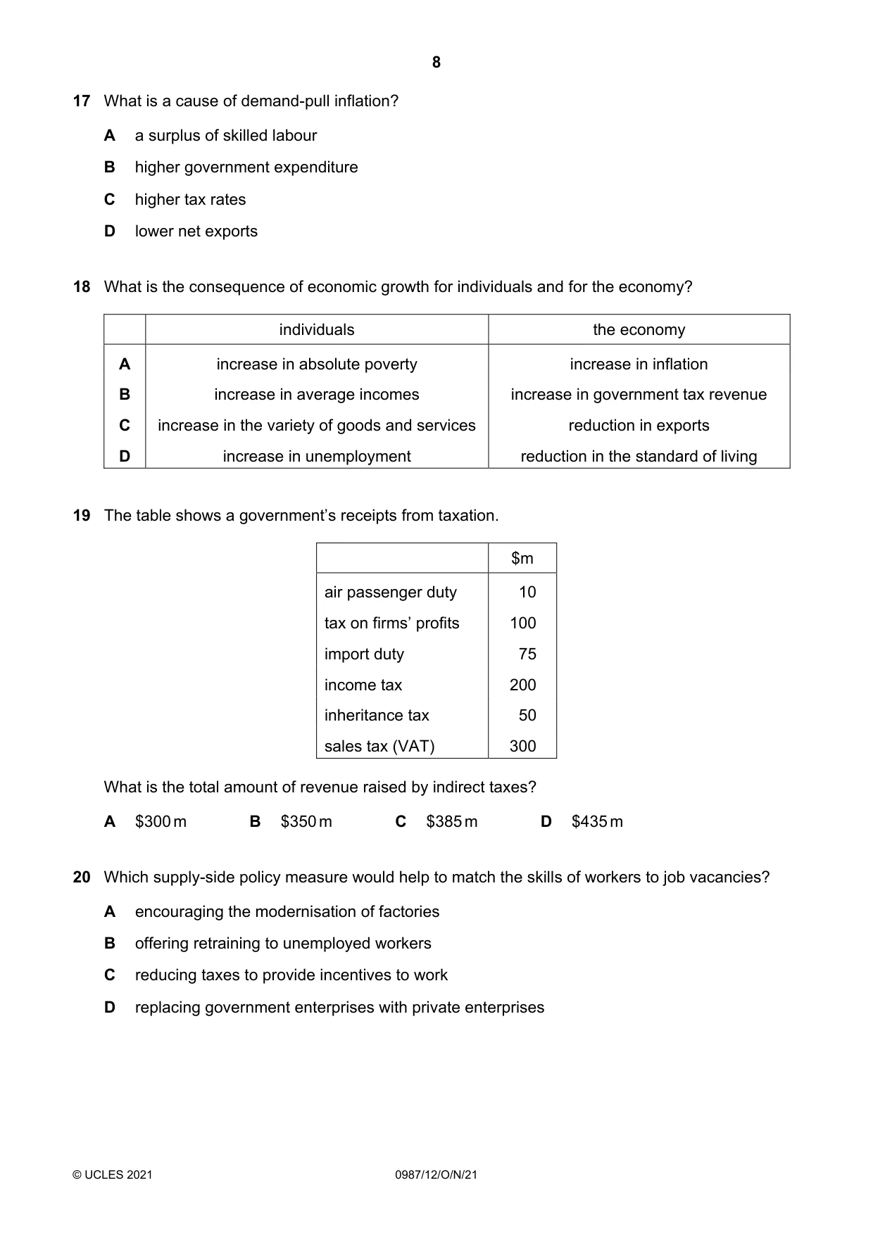 Cambridge IGCSE Economics (9-1) 0987 2021 Oct/Nov Paper 1 · Variant 2 question paper, page 8 of 12