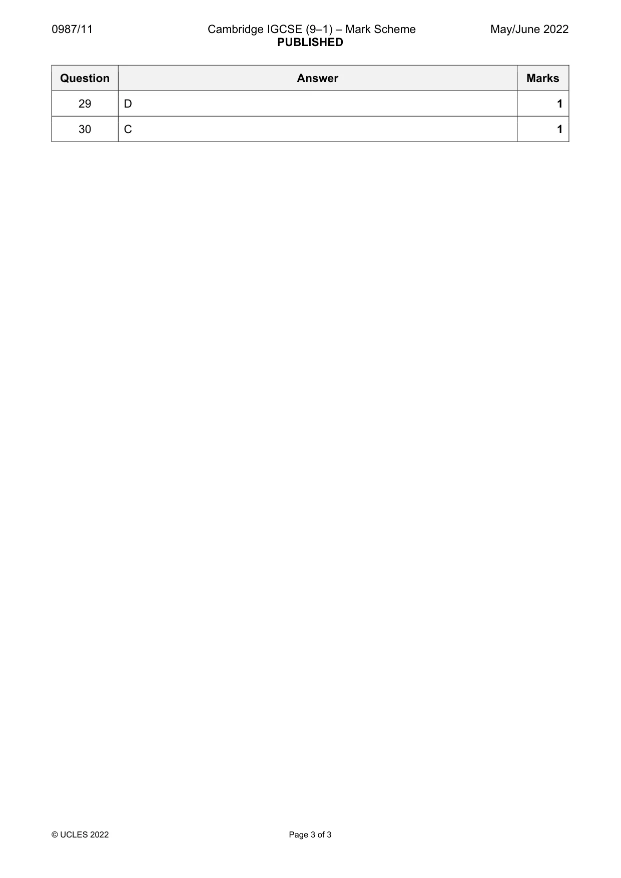 Mark scheme, page 3 of 3