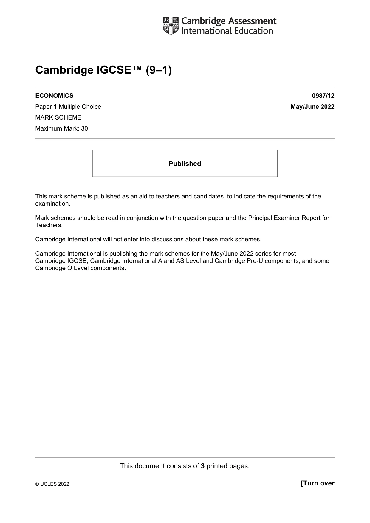 Mark scheme, page 1 of 3