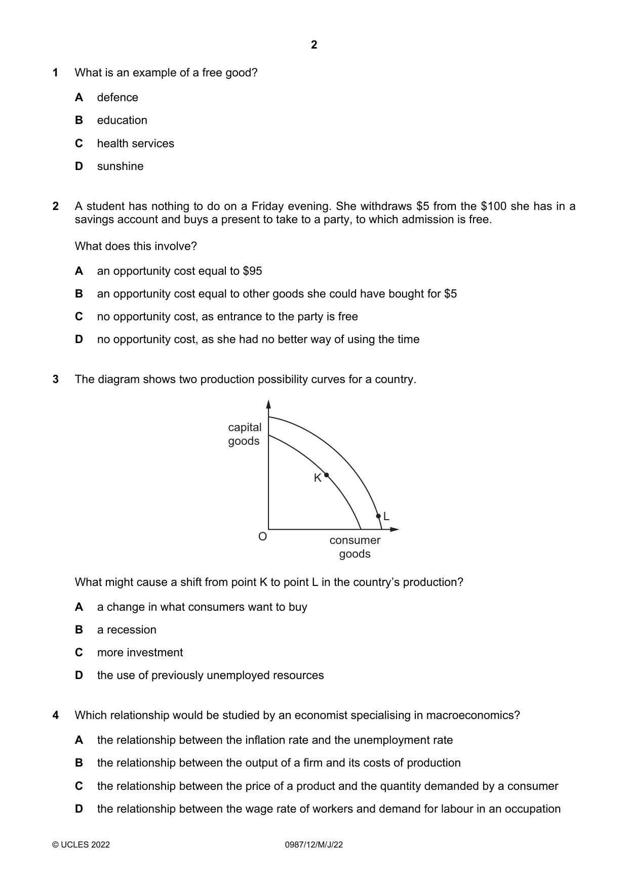 Cambridge IGCSE Economics (9-1) 0987 2022 May/June Paper 1 · Variant 2 question paper, page 2 of 12