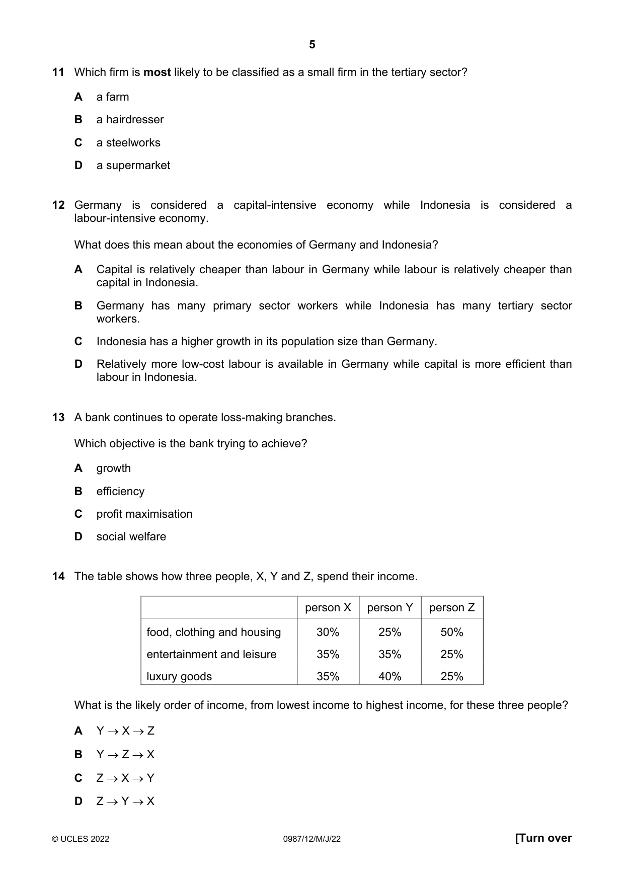 Cambridge IGCSE Economics (9-1) 0987 2022 May/June Paper 1 · Variant 2 question paper, page 5 of 12