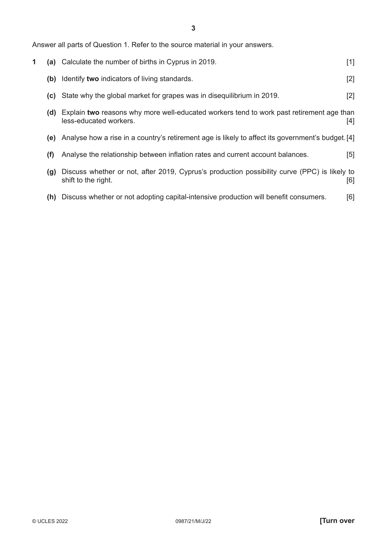 Cambridge IGCSE Economics (9-1) 0987 2022 May/June Paper 2 · Variant 1 question paper, page 3 of 8