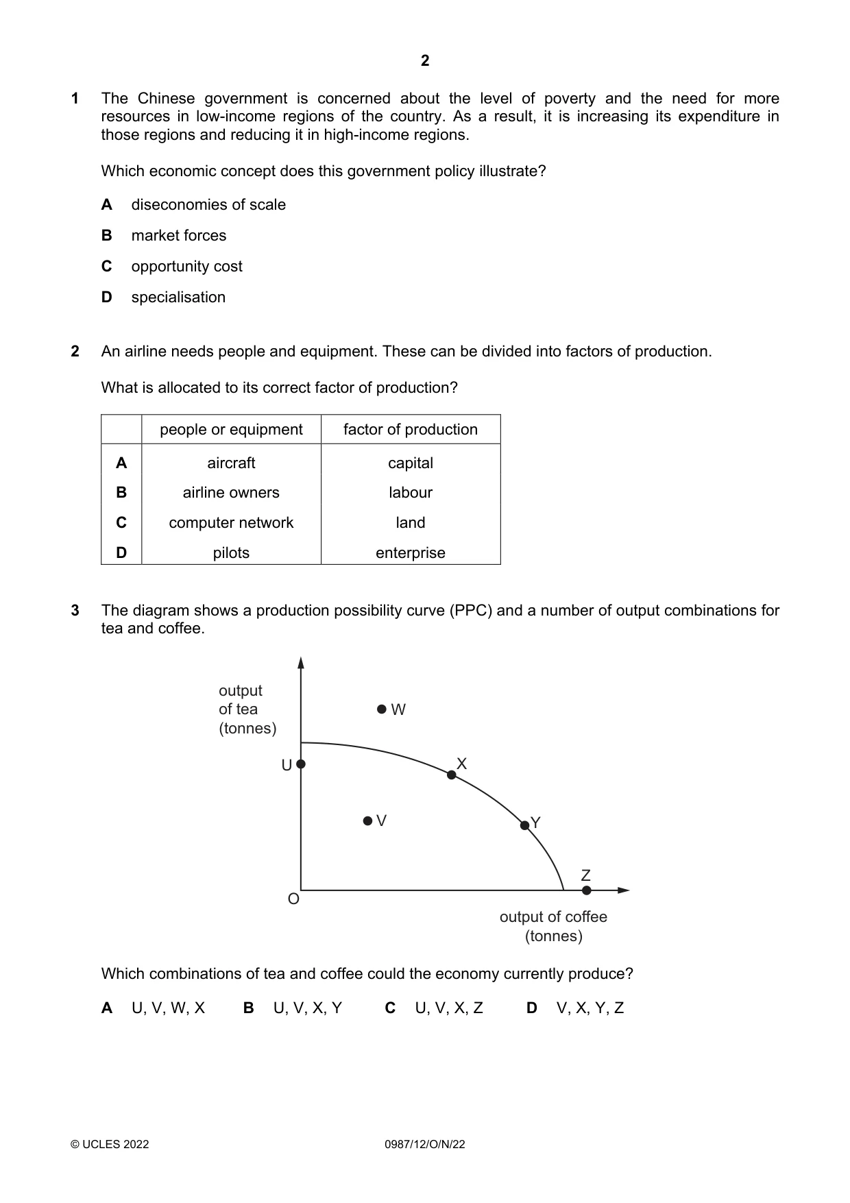Cambridge IGCSE Economics (9-1) 0987 2022 Oct/Nov Paper 1 · Variant 2 question paper, page 2 of 12