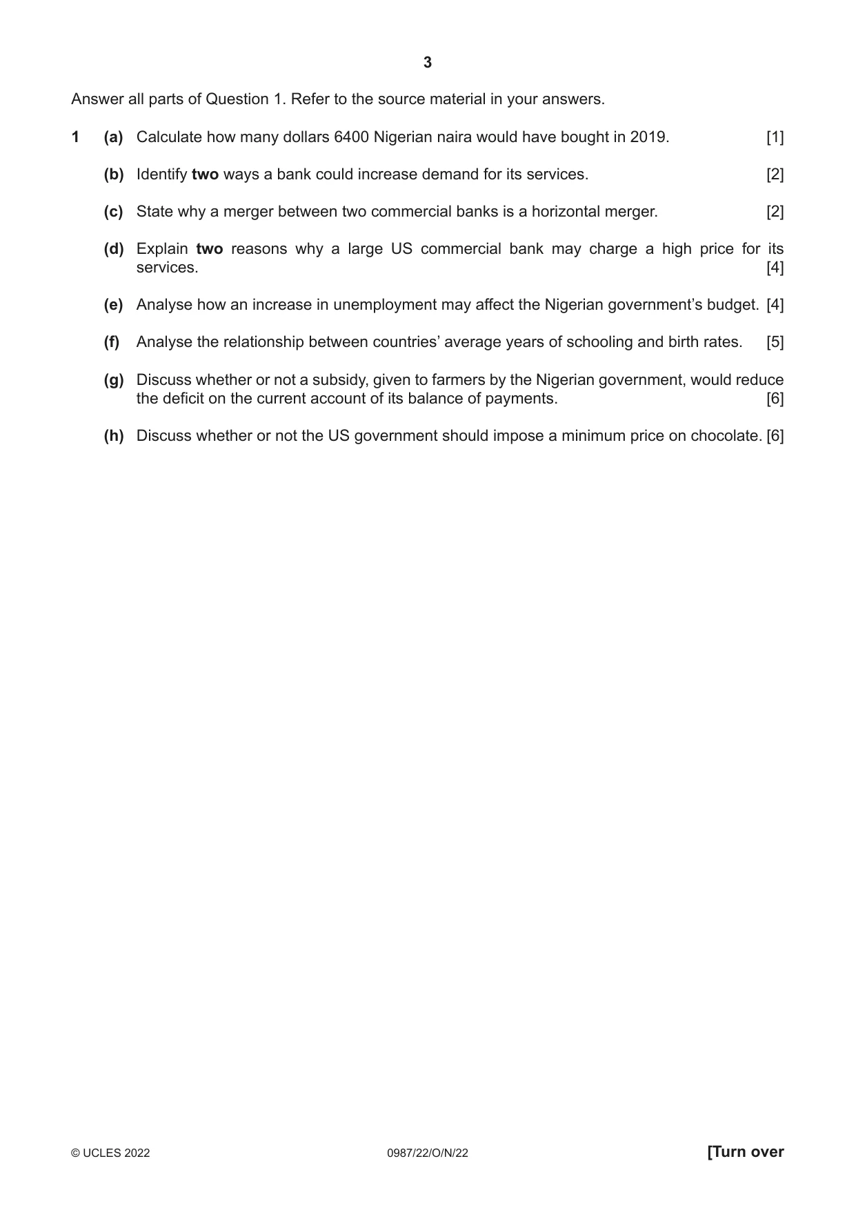 Cambridge IGCSE Economics (9-1) 0987 2022 Oct/Nov Paper 2 · Variant 2 question paper, page 3 of 8