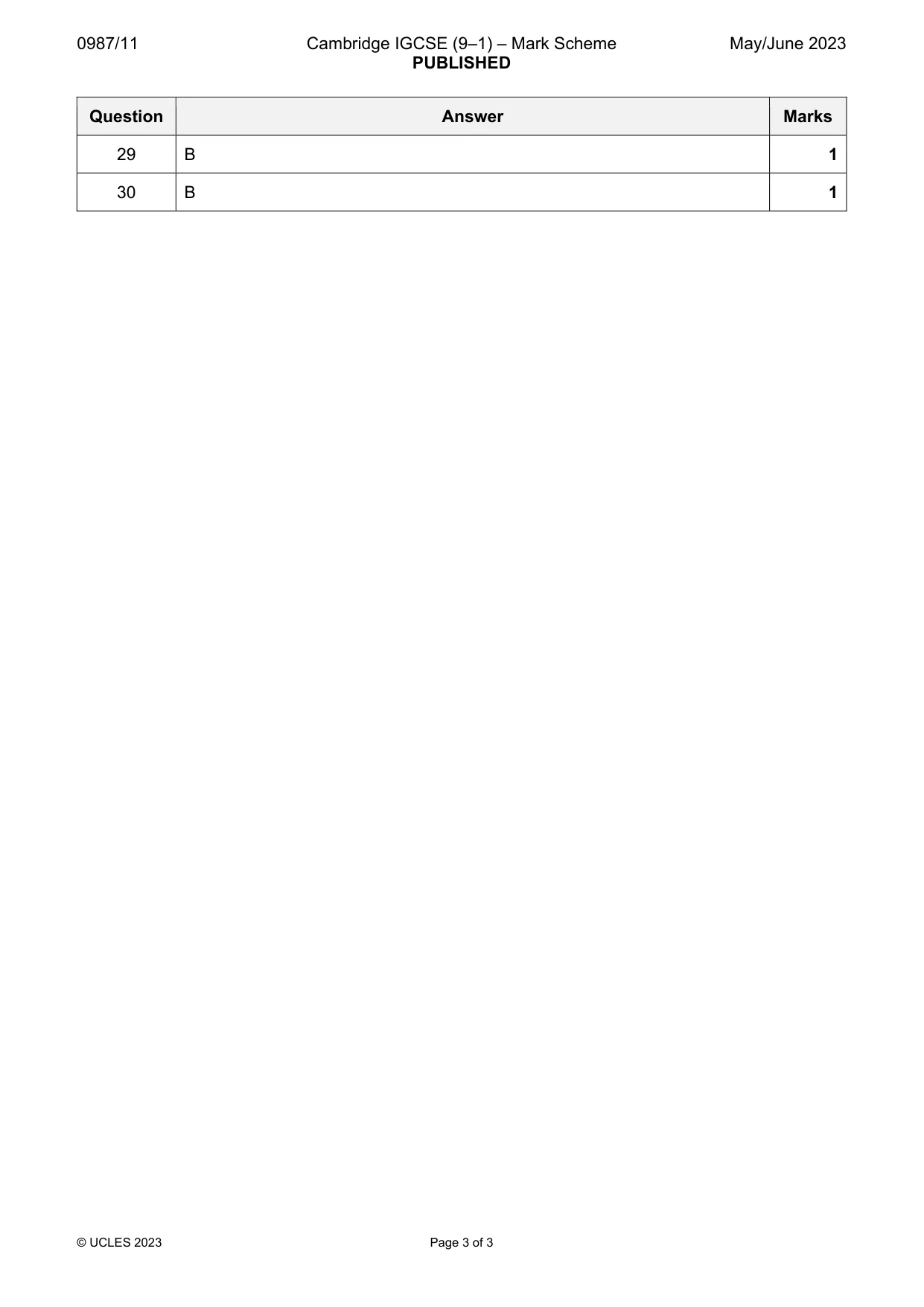 Mark scheme, page 3 of 3