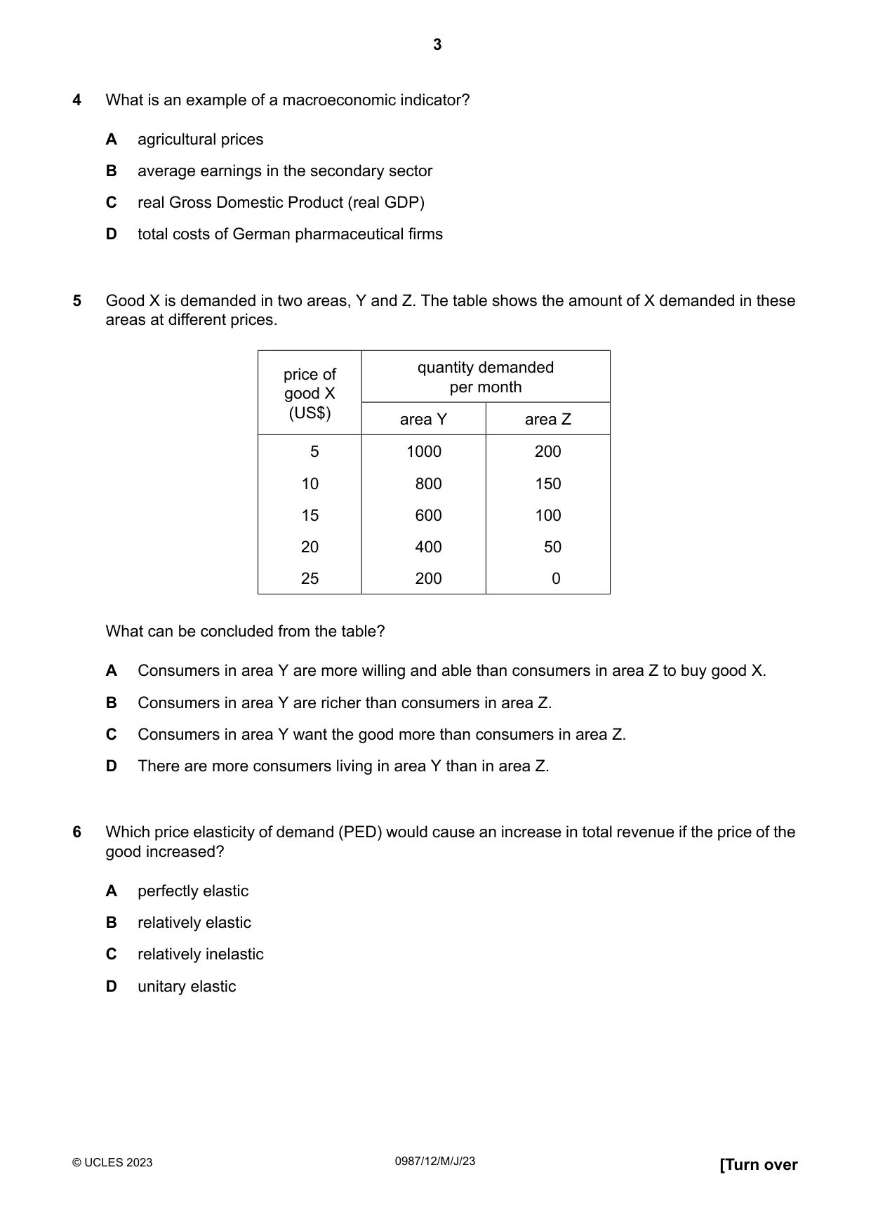 Cambridge IGCSE Economics (9-1) 0987 2023 May/June Paper 1 · Variant 2 question paper, page 3 of 12