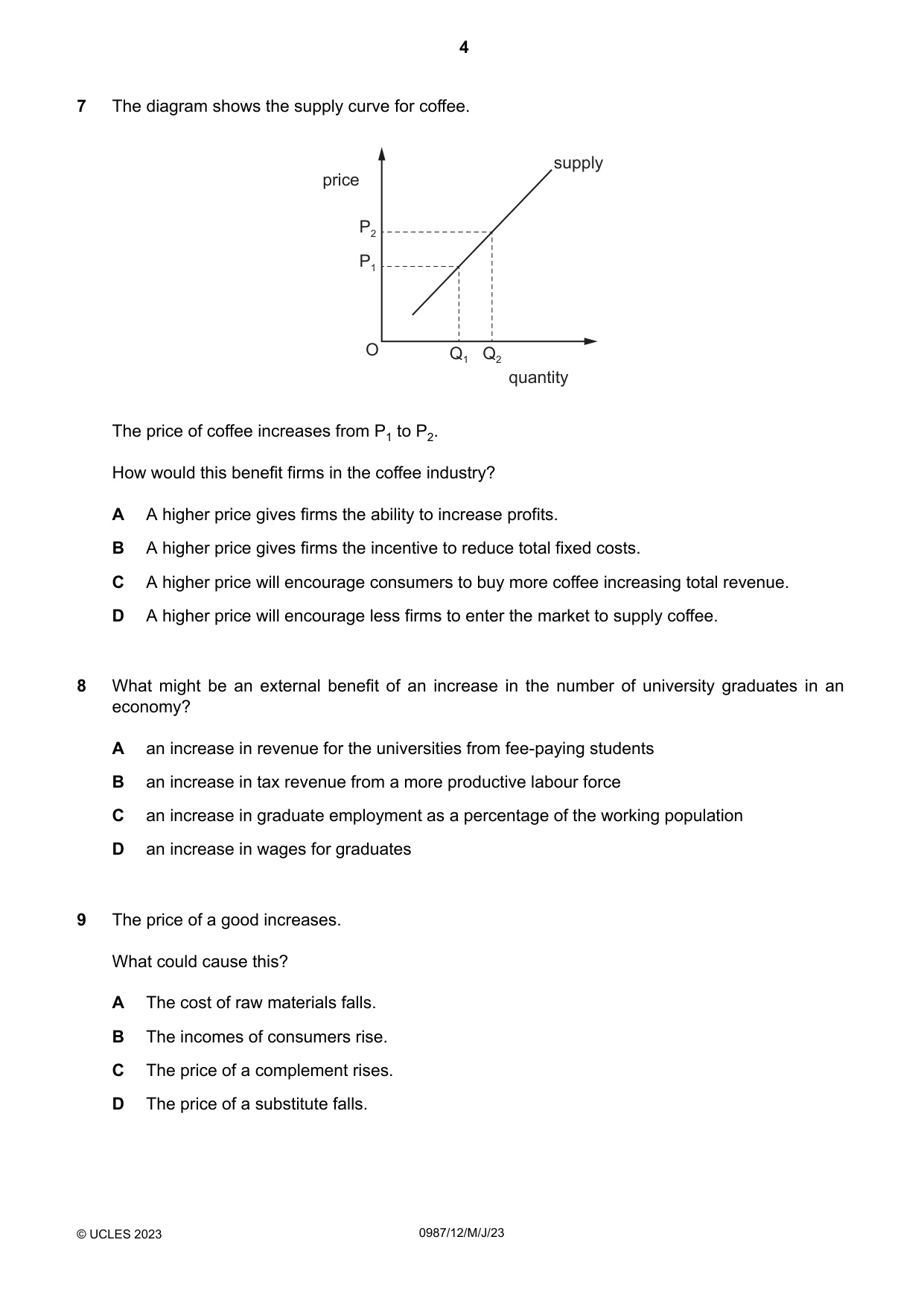 Cambridge IGCSE Economics (9-1) 0987 2023 May/June Paper 1 · Variant 2 question paper, page 4 of 12