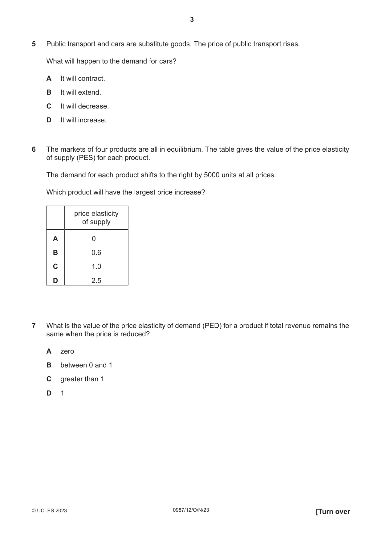 Cambridge IGCSE Economics (9-1) 0987 2023 Oct/Nov Paper 1 · Variant 2 question paper, page 3 of 12
