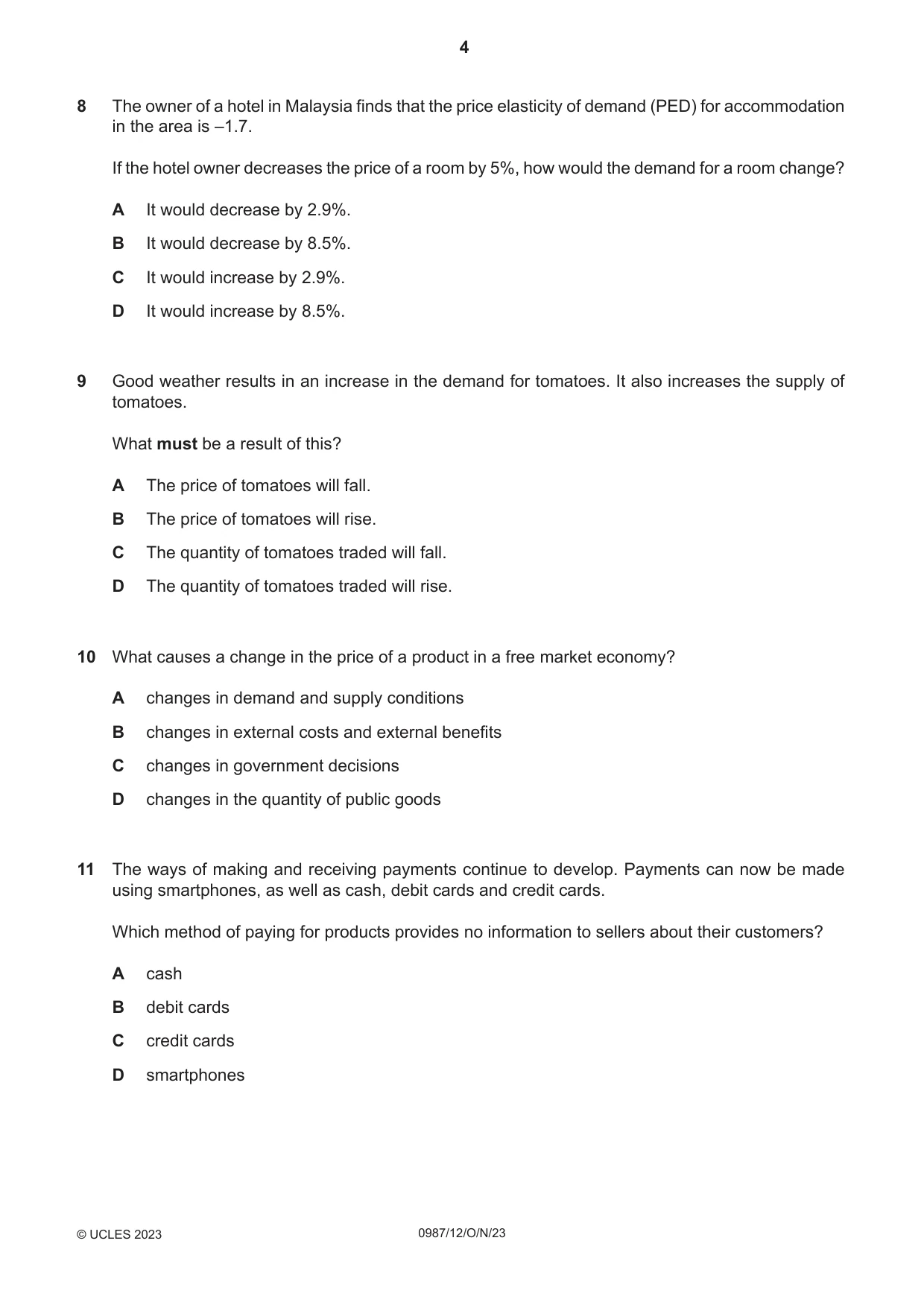 Cambridge IGCSE Economics (9-1) 0987 2023 Oct/Nov Paper 1 · Variant 2 question paper, page 4 of 12