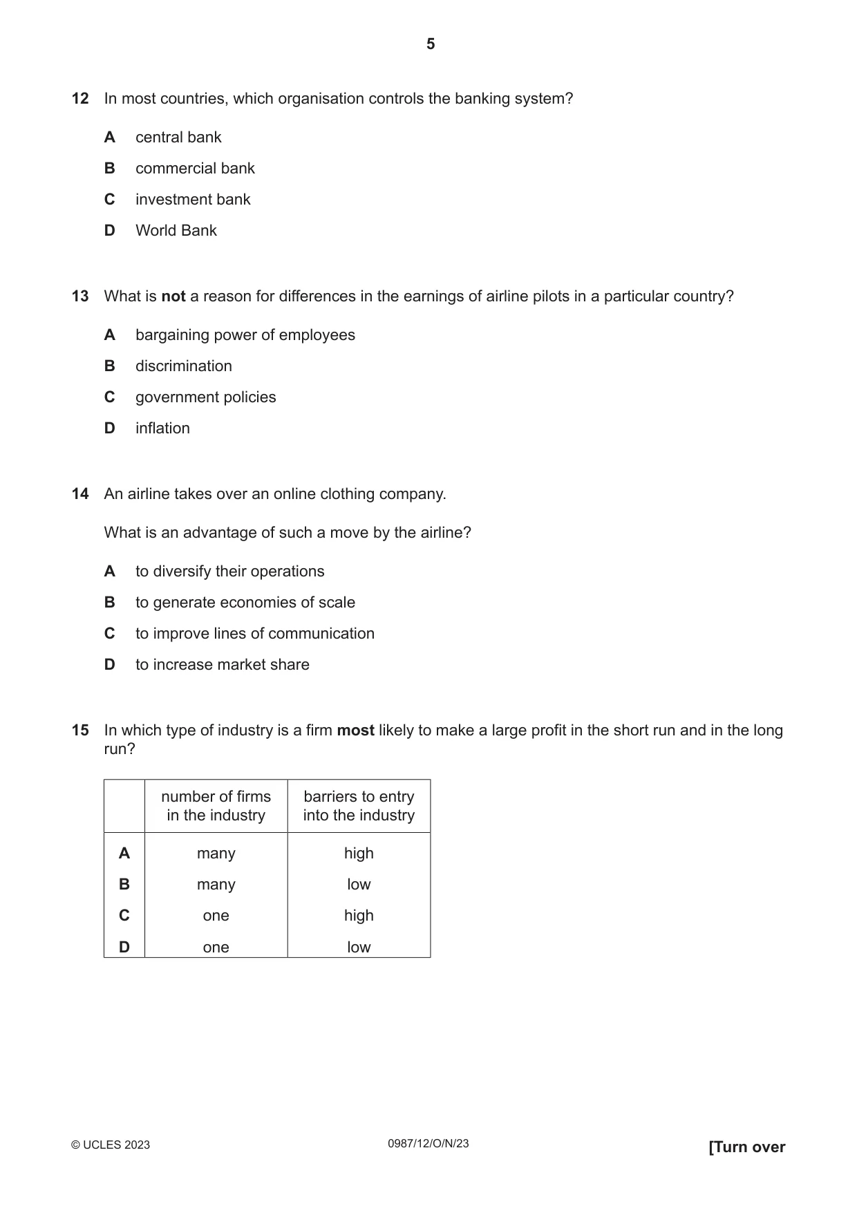 Cambridge IGCSE Economics (9-1) 0987 2023 Oct/Nov Paper 1 · Variant 2 question paper, page 5 of 12