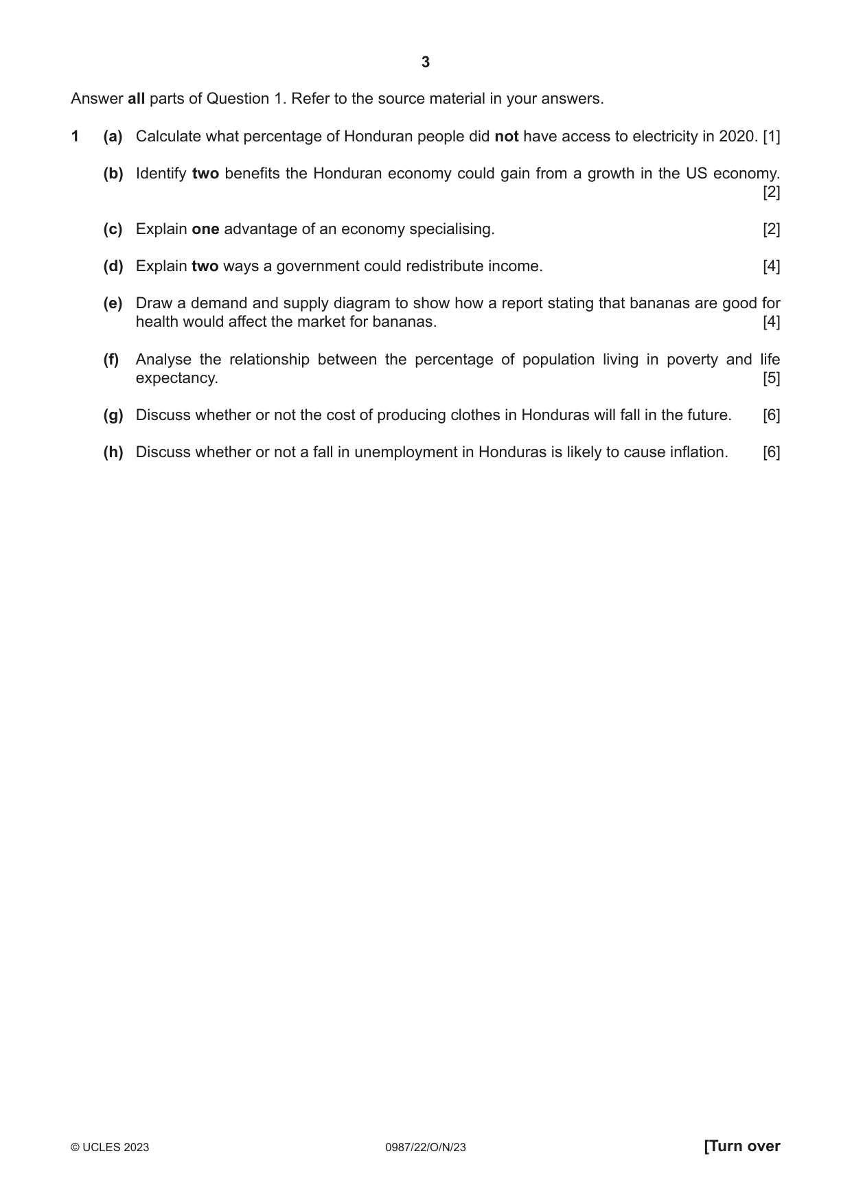 Cambridge IGCSE Economics (9-1) 0987 2023 Oct/Nov Paper 2 · Variant 2 question paper, page 3 of 8