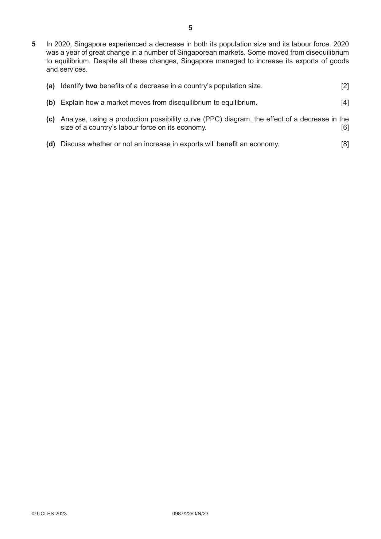 Cambridge IGCSE Economics (9-1) 0987 2023 Oct/Nov Paper 2 · Variant 2 question paper, page 5 of 8