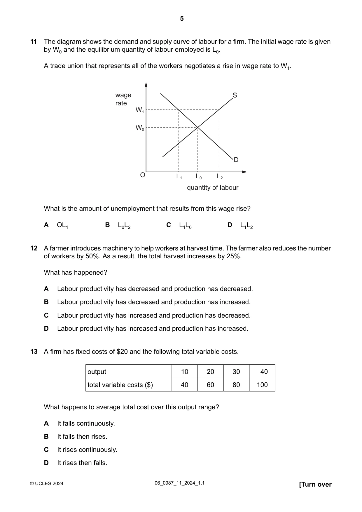 Cambridge IGCSE Economics (9-1) 0987 2024 May/June Paper 1 · Variant 1 question paper, page 5 of 12