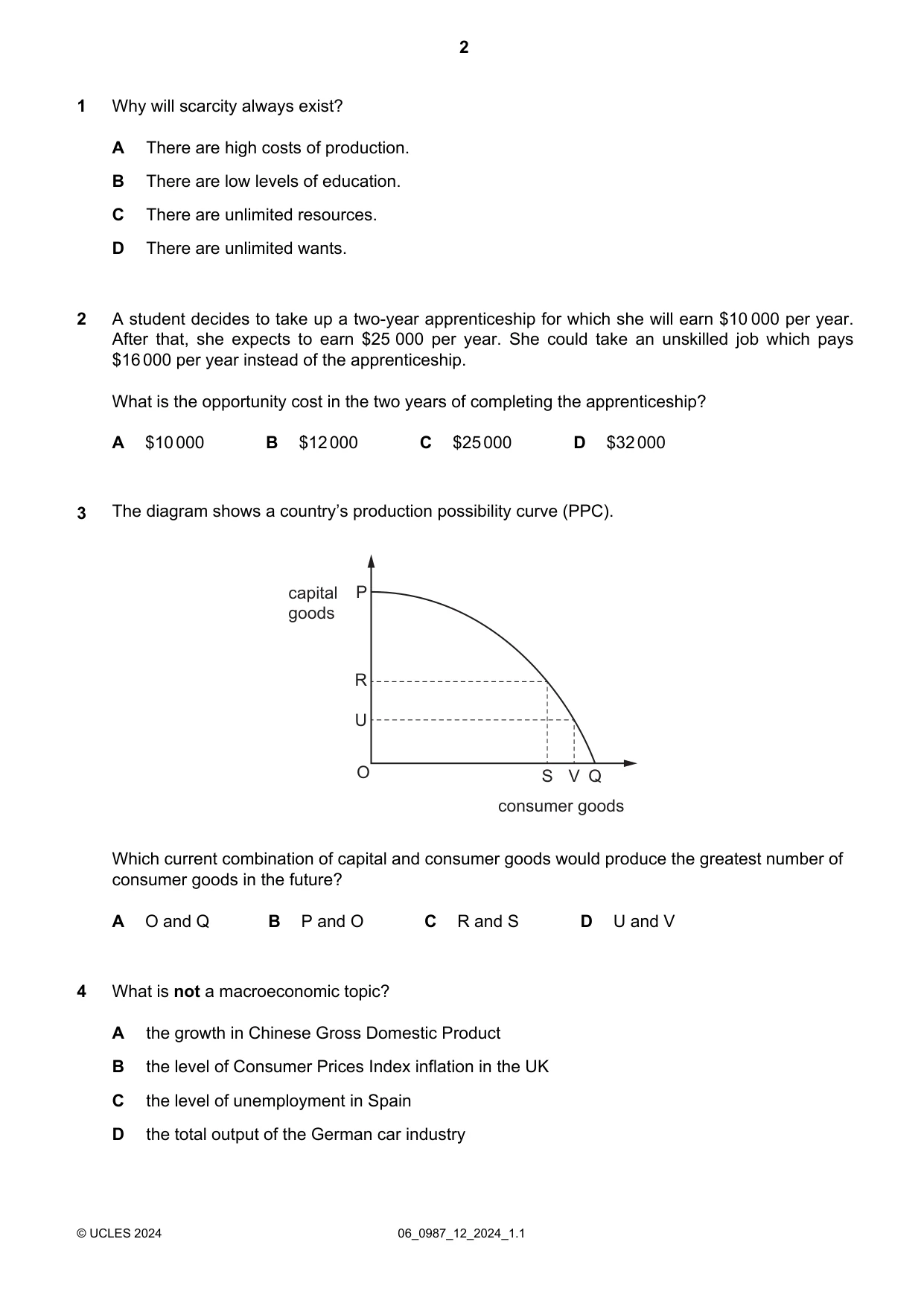 Cambridge IGCSE Economics (9-1) 0987 2024 May/June Paper 1 · Variant 2 question paper, page 2 of 12
