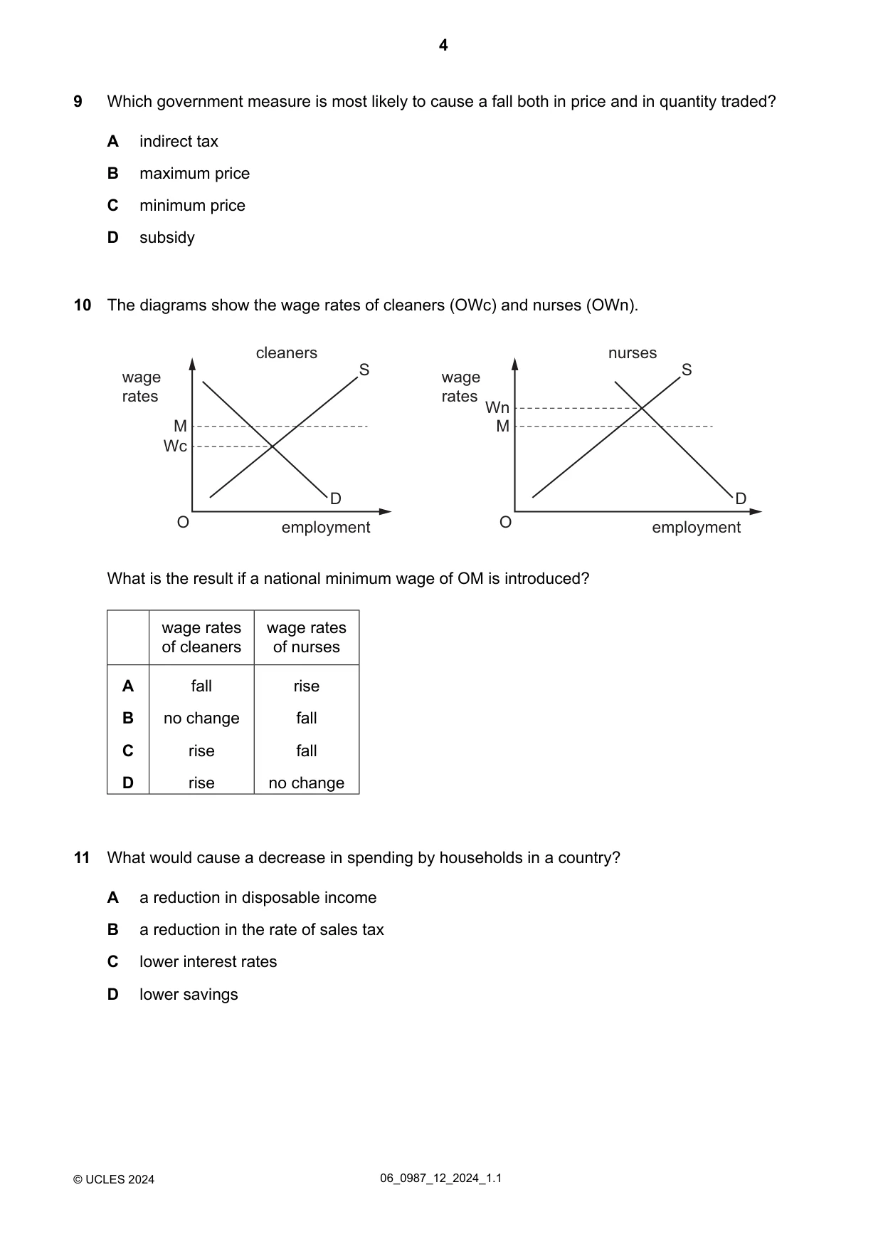 Cambridge IGCSE Economics (9-1) 0987 2024 May/June Paper 1 · Variant 2 question paper, page 4 of 12