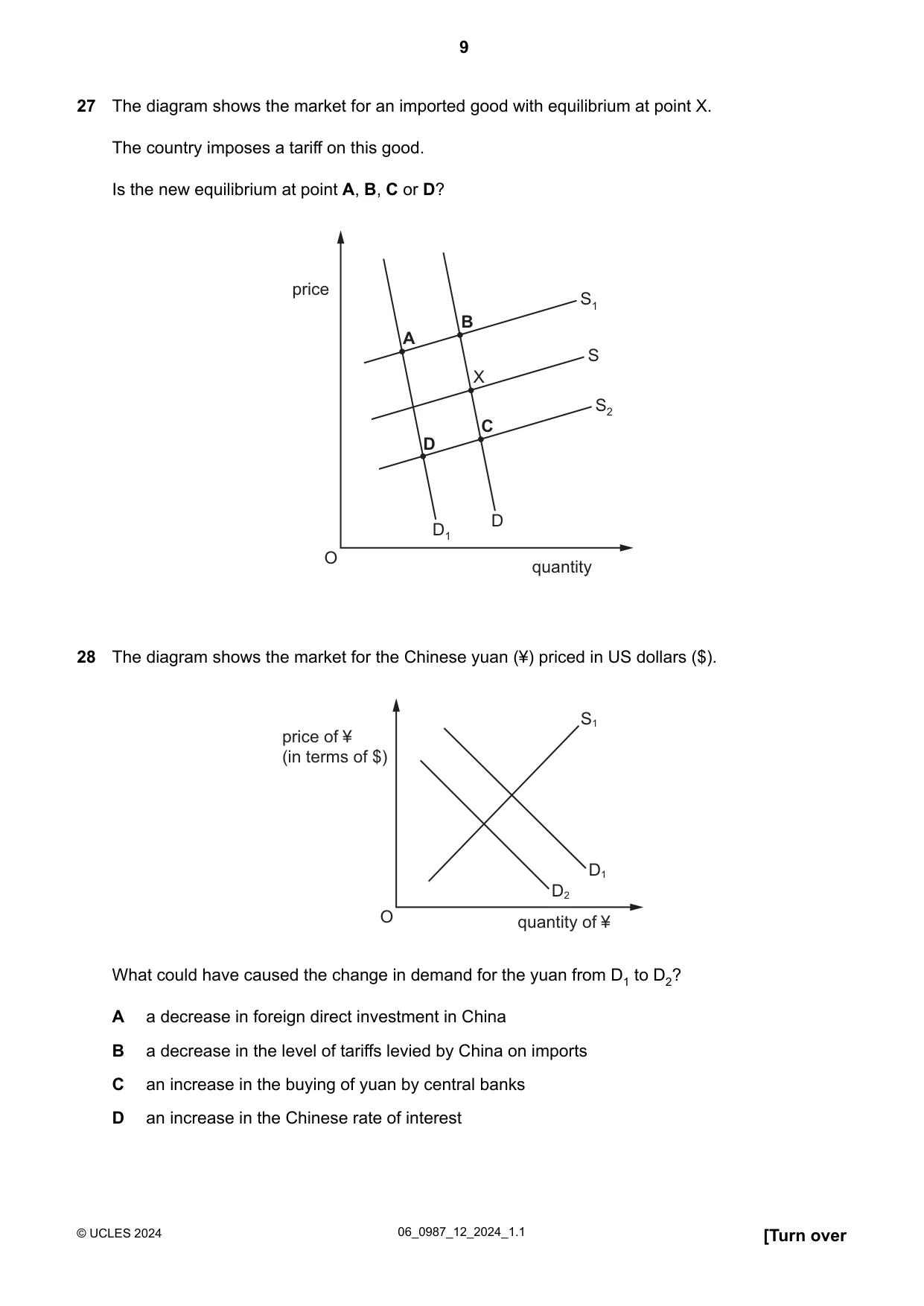 Cambridge IGCSE Economics (9-1) 0987 2024 May/June Paper 1 · Variant 2 question paper, page 9 of 12