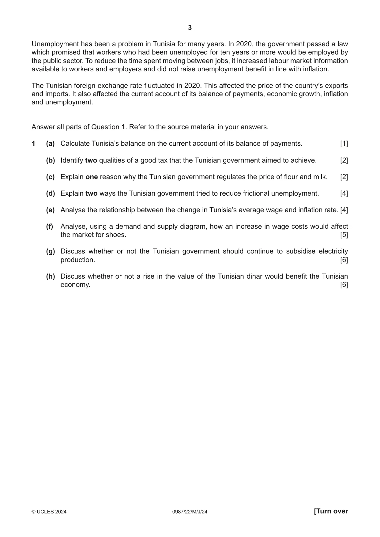 Cambridge IGCSE Economics (9-1) 0987 2024 May/June Paper 2 · Variant 2 question paper, page 3 of 8