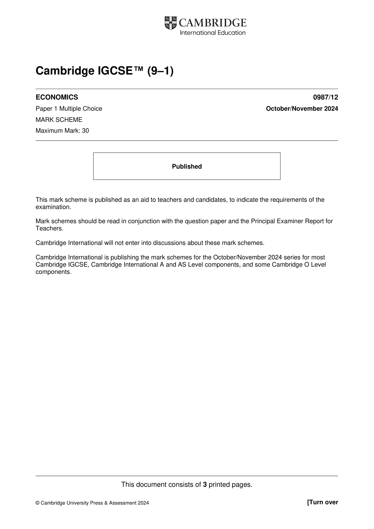 Mark scheme, page 1 of 3