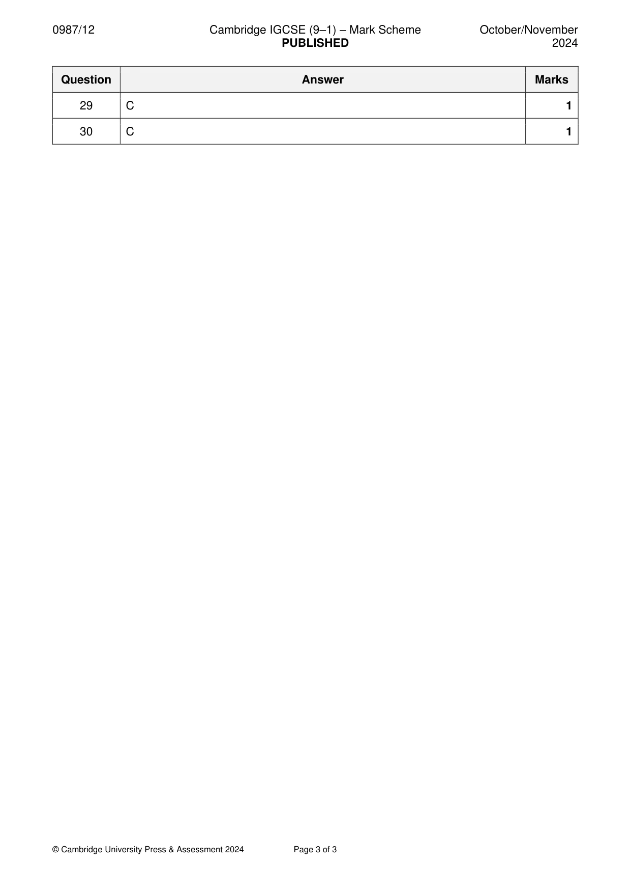 Mark scheme, page 3 of 3
