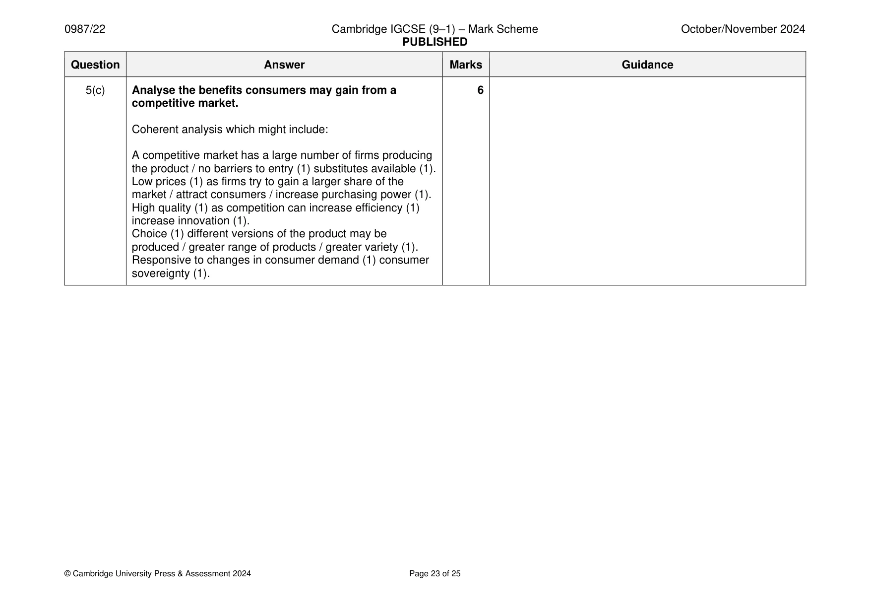 Mark scheme, page 23 of 25