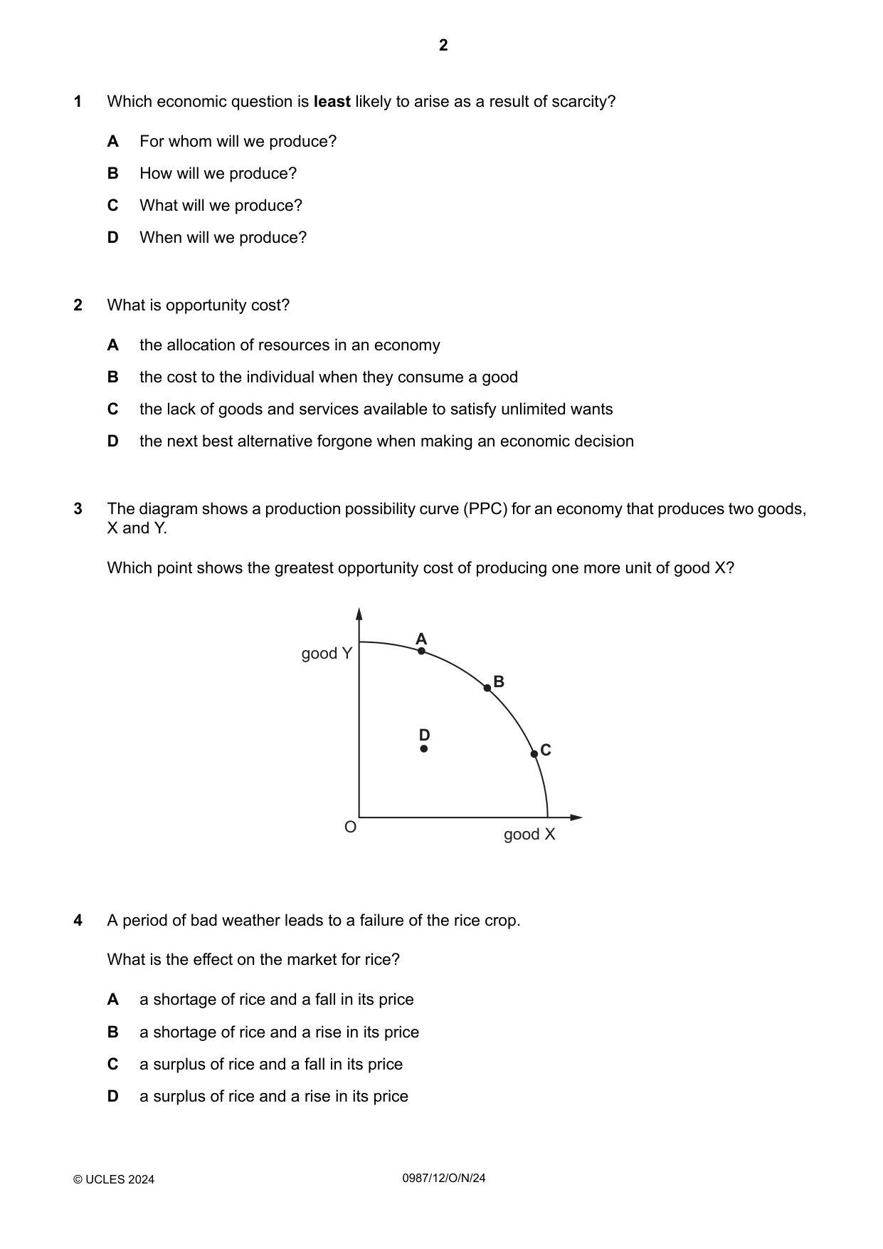 Cambridge IGCSE Economics (9-1) 0987 2024 Oct/Nov Paper 1 · Variant 2 question paper, page 2 of 12