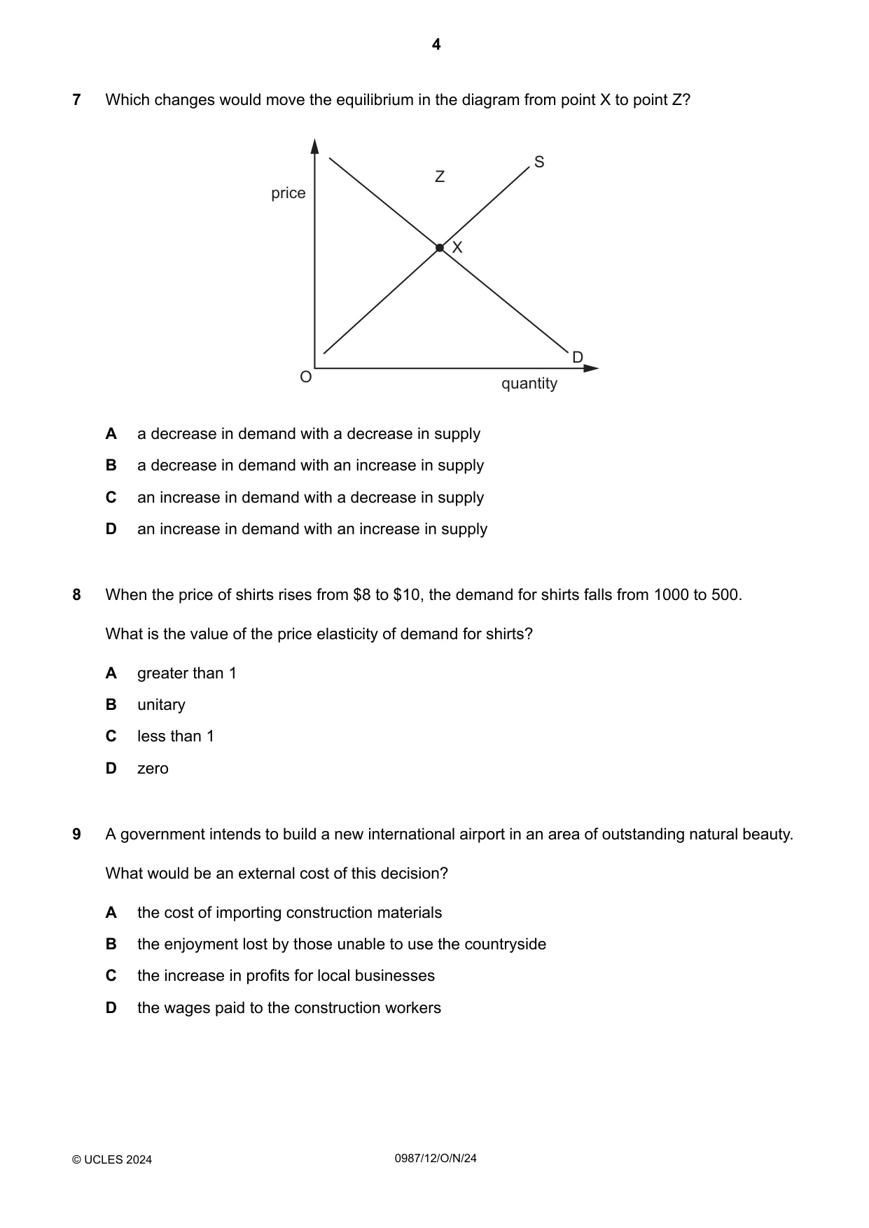 Cambridge IGCSE Economics (9-1) 0987 2024 Oct/Nov Paper 1 · Variant 2 question paper, page 4 of 12