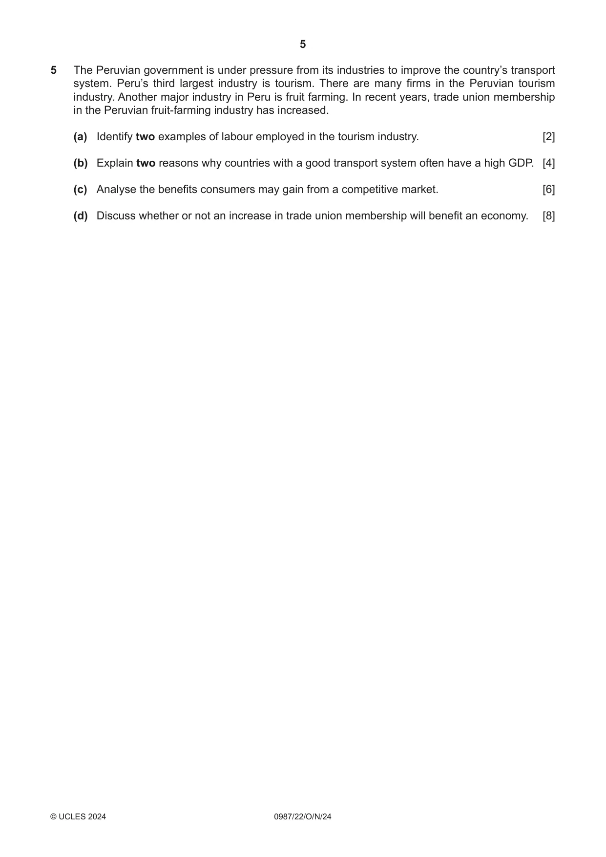 Cambridge IGCSE Economics (9-1) 0987 2024 Oct/Nov Paper 2 · Variant 2 question paper, page 5 of 8
