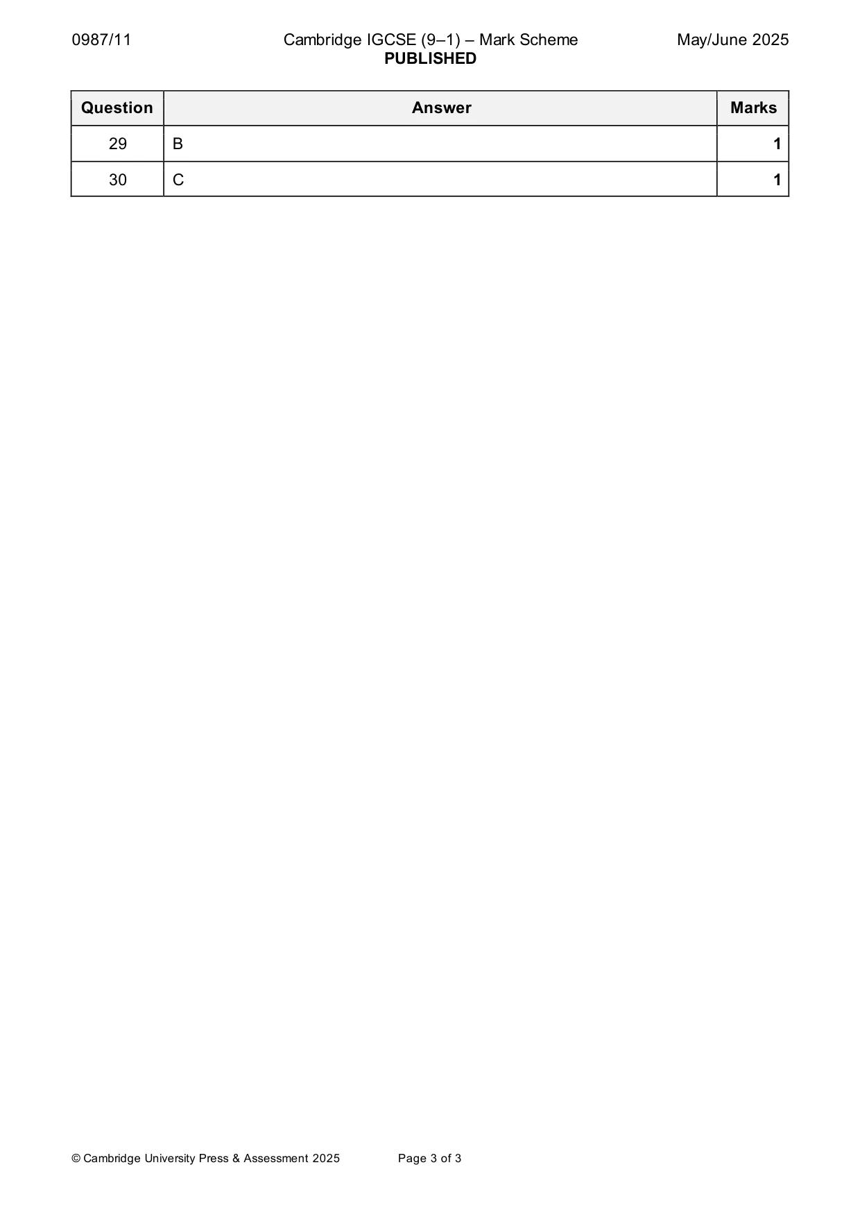 Mark scheme, page 3 of 3