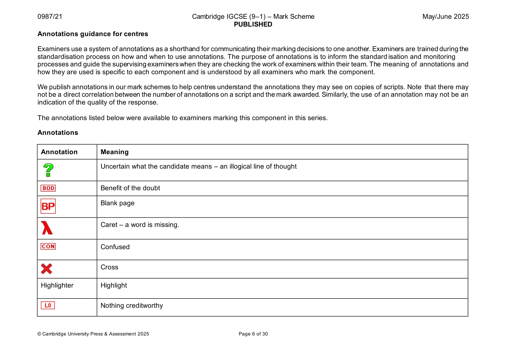 Mark scheme, page 6 of 30
