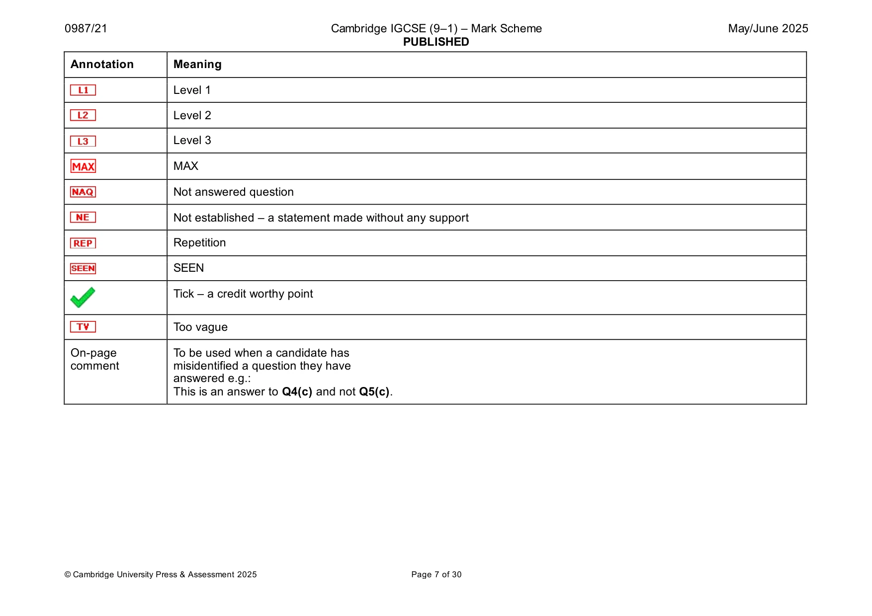 Mark scheme, page 7 of 30