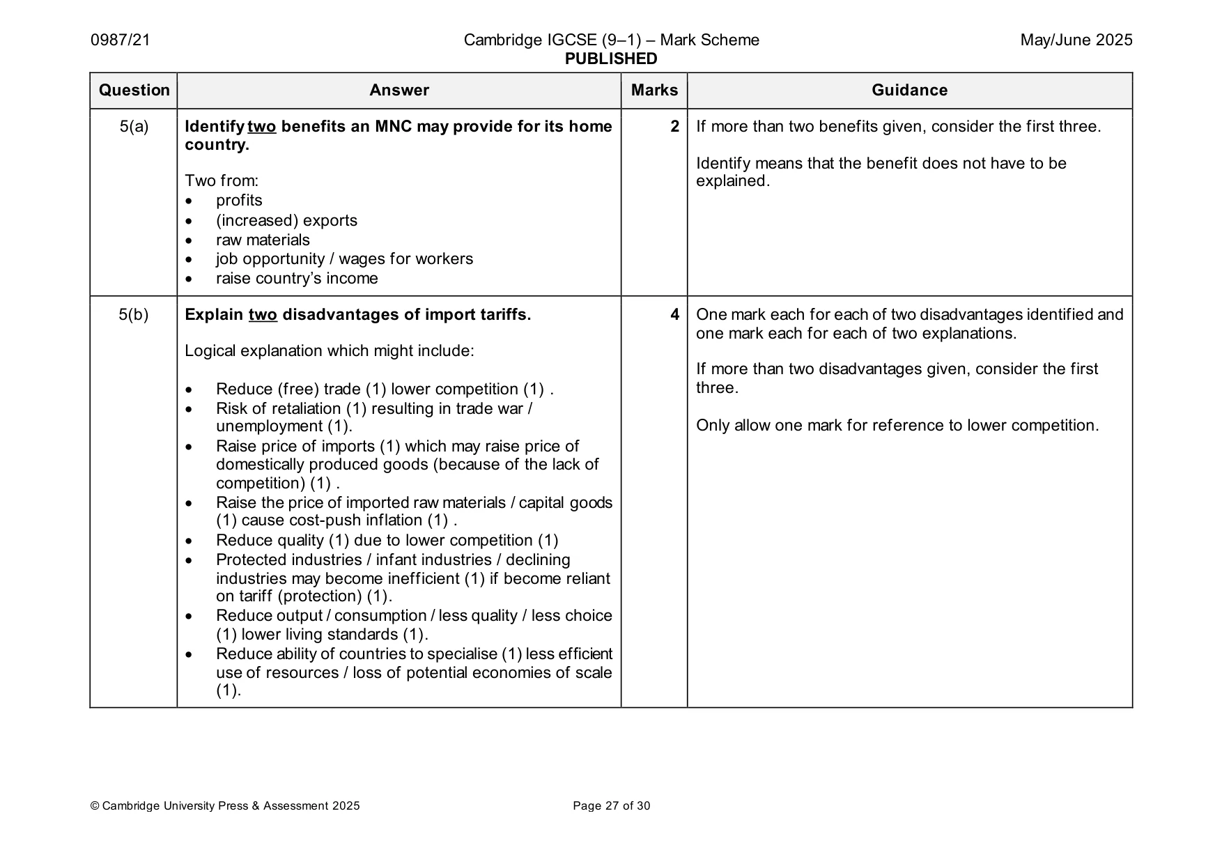 Mark scheme, page 27 of 30