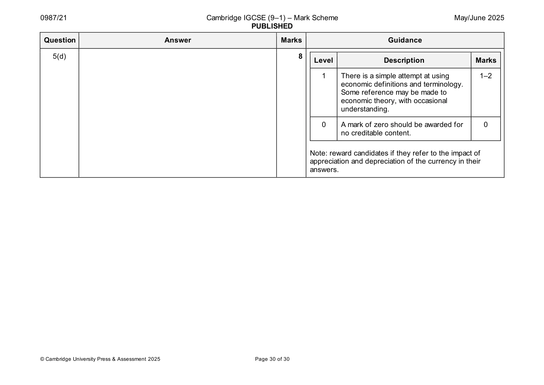 Mark scheme, page 30 of 30