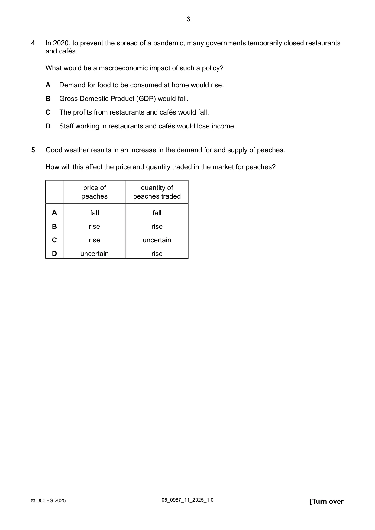 Cambridge IGCSE Economics (9-1) 0987 2025 May/June Paper 1 · Variant 1 question paper, page 3 of 12
