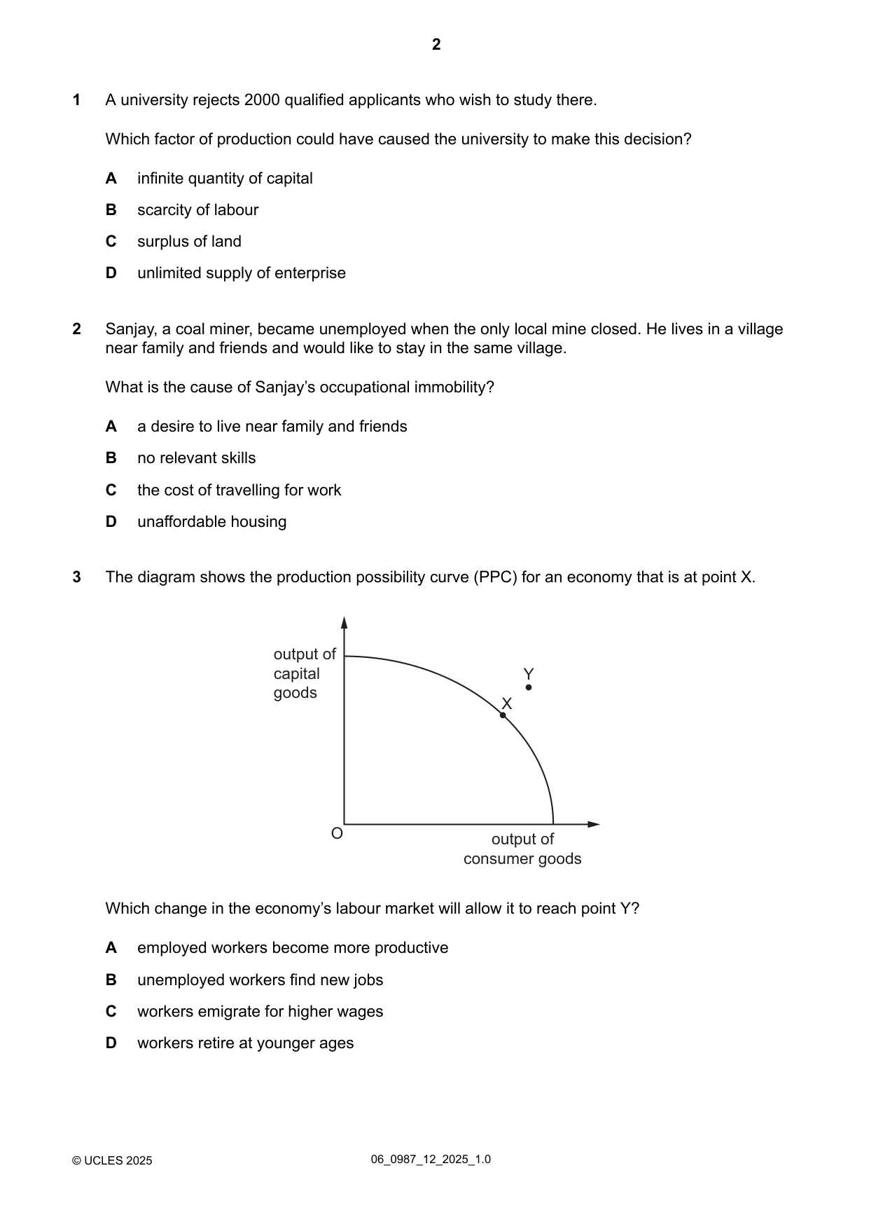 Cambridge IGCSE Economics (9-1) 0987 2025 May/June Paper 1 · Variant 2 question paper, page 2 of 12