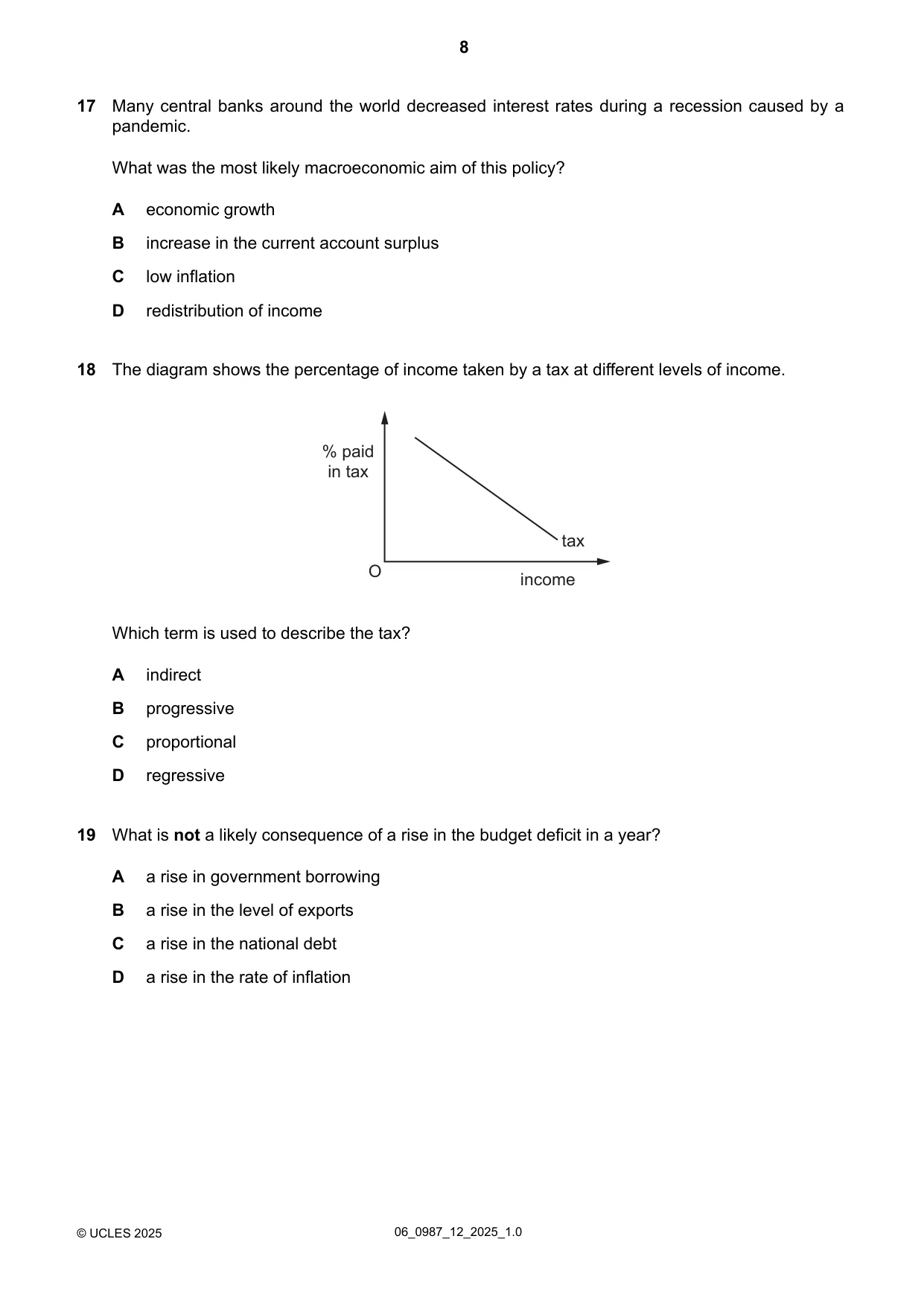 Cambridge IGCSE Economics (9-1) 0987 2025 May/June Paper 1 · Variant 2 question paper, page 8 of 12
