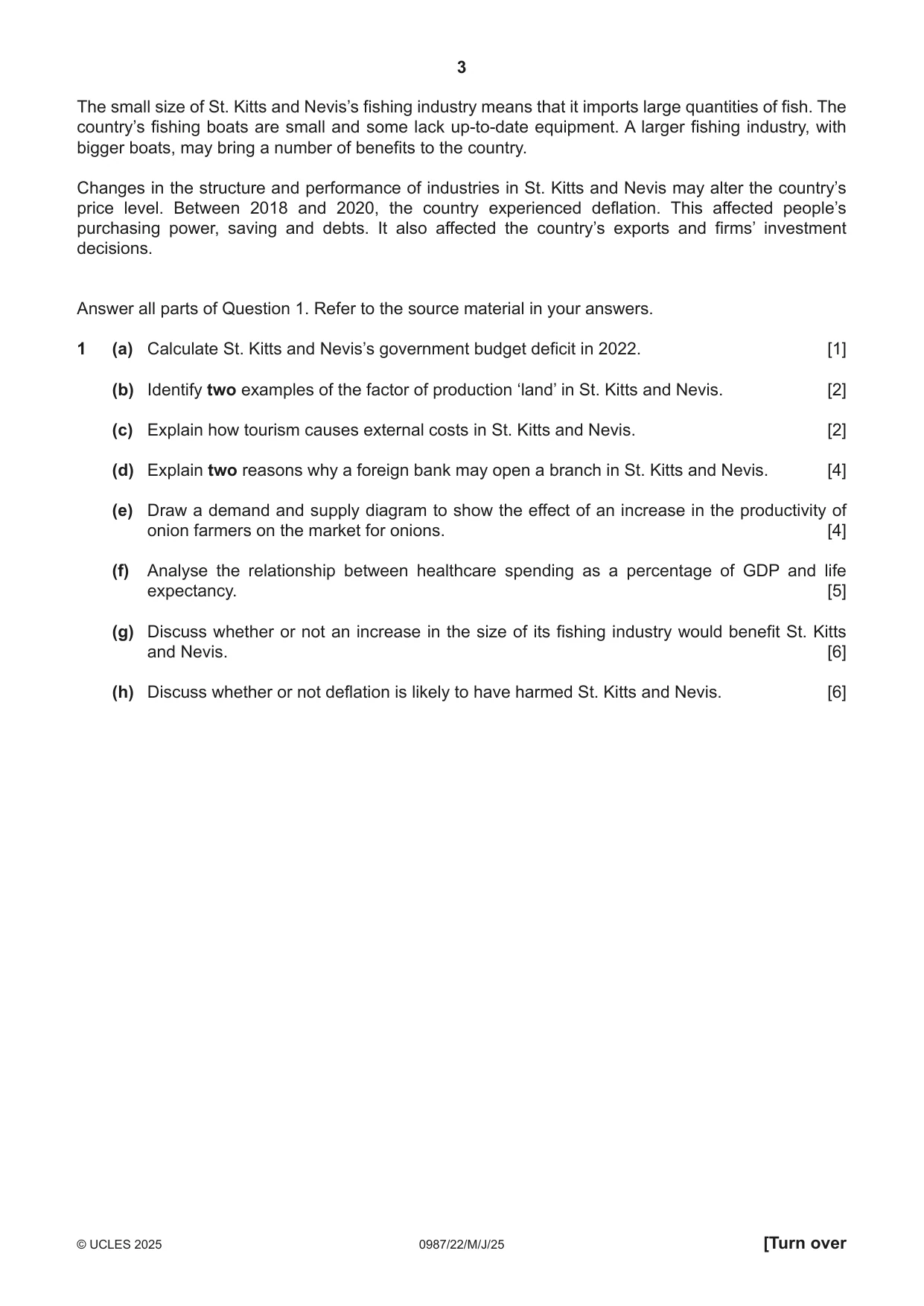 Cambridge IGCSE Economics (9-1) 0987 2025 May/June Paper 2 · Variant 2 question paper, page 3 of 8