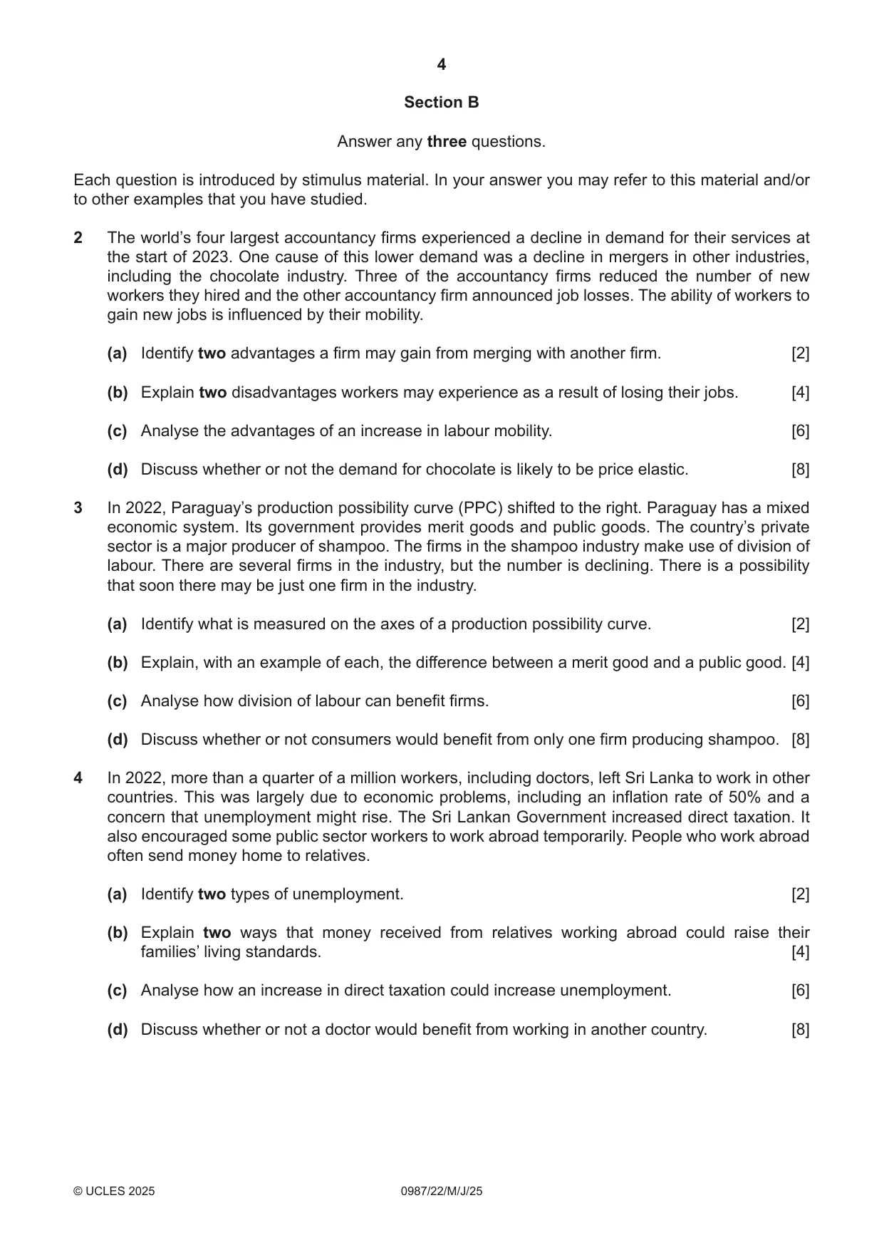 Cambridge IGCSE Economics (9-1) 0987 2025 May/June Paper 2 · Variant 2 question paper, page 4 of 8