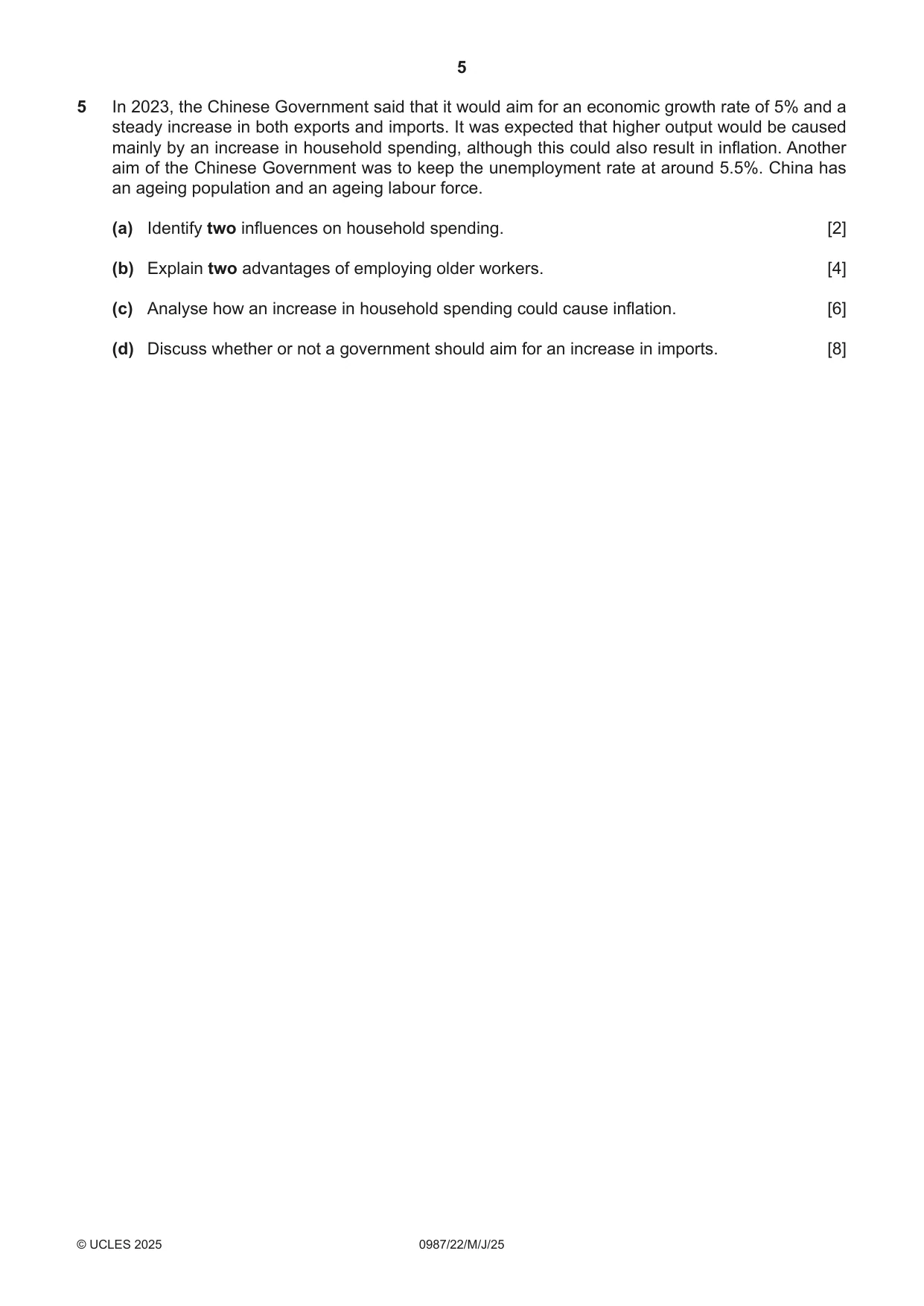 Cambridge IGCSE Economics (9-1) 0987 2025 May/June Paper 2 · Variant 2 question paper, page 5 of 8