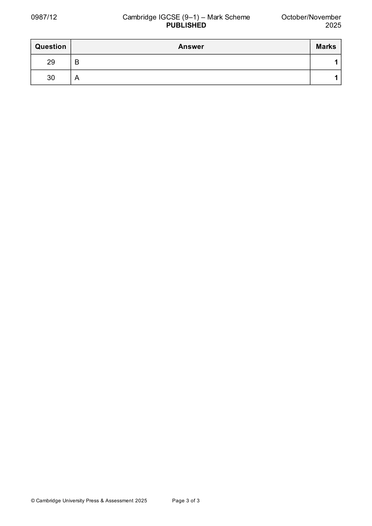 Mark scheme, page 3 of 3