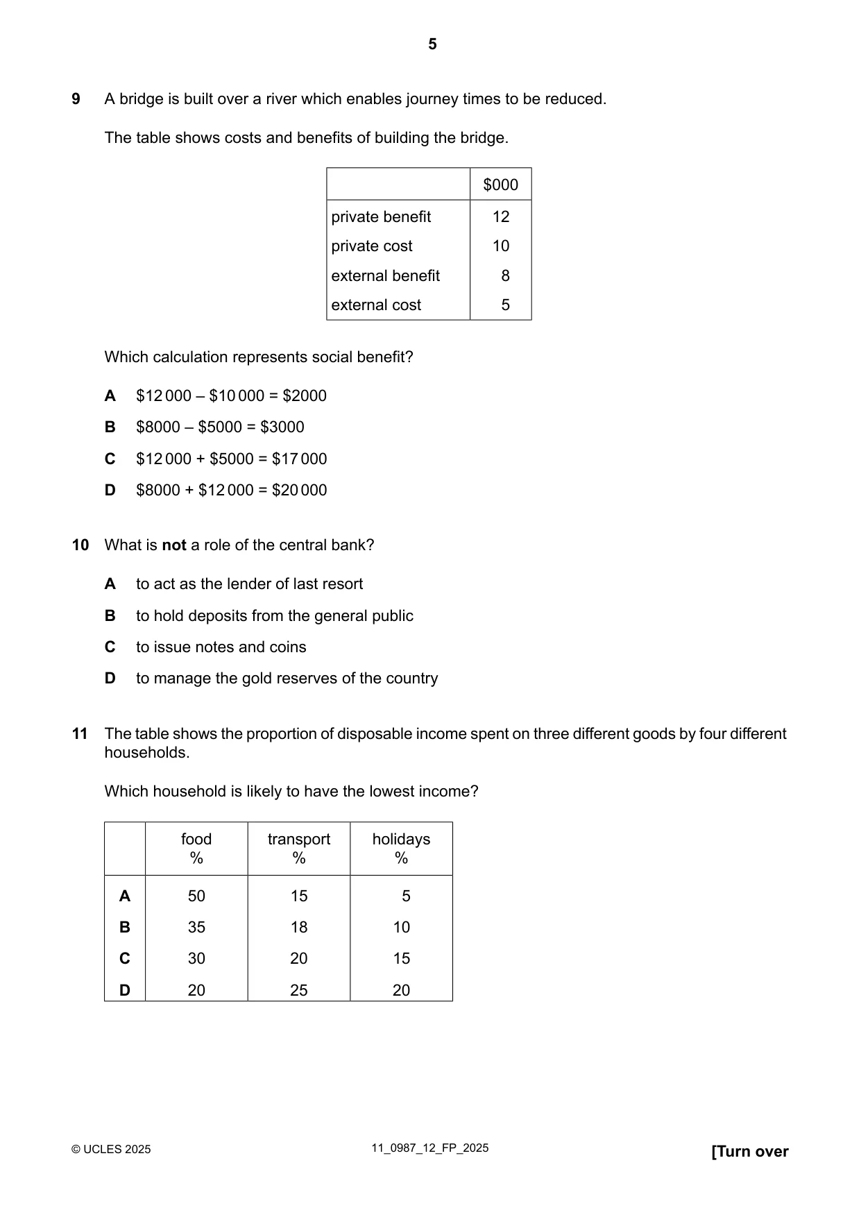 Cambridge IGCSE Economics (9-1) 0987 2025 Oct/Nov Paper 1 · Variant 2 question paper, page 5 of 12