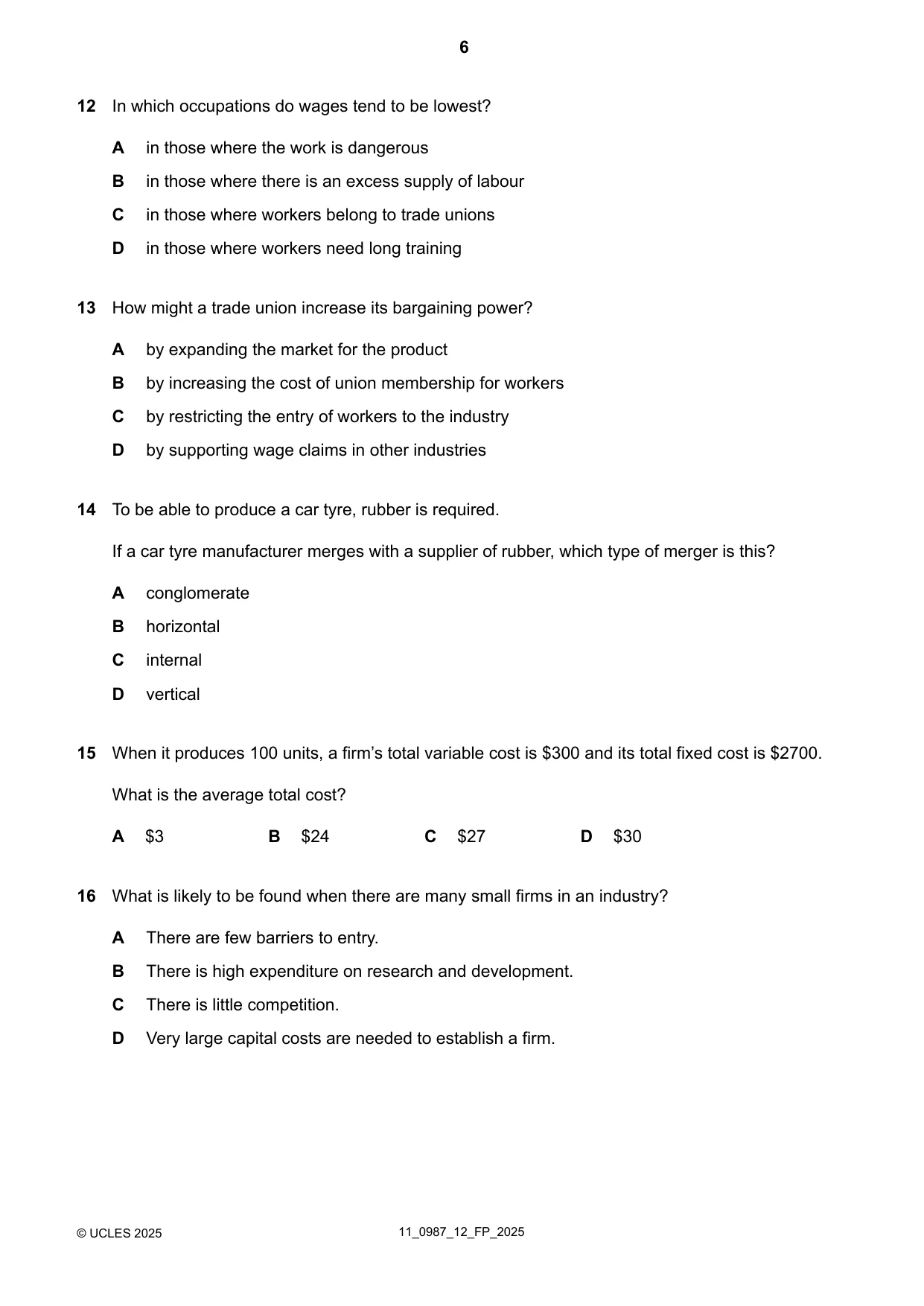 Cambridge IGCSE Economics (9-1) 0987 2025 Oct/Nov Paper 1 · Variant 2 question paper, page 6 of 12