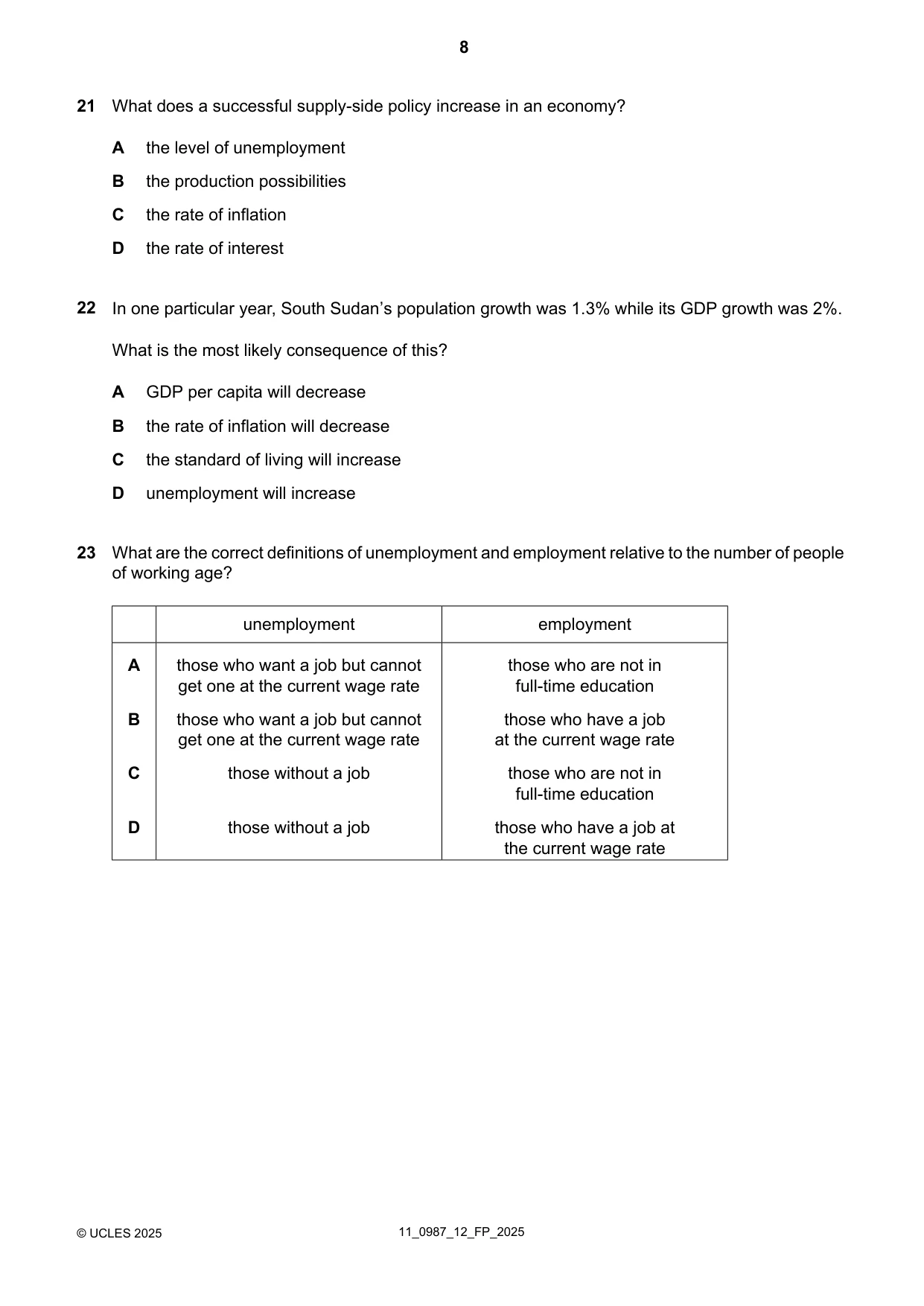 Cambridge IGCSE Economics (9-1) 0987 2025 Oct/Nov Paper 1 · Variant 2 question paper, page 8 of 12